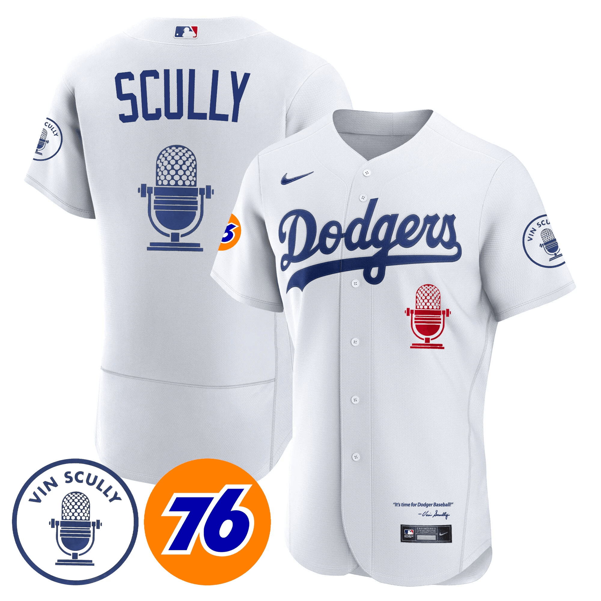 Men's Los Angeles Dodgers Vin Scully 76 Patch Flex White Jersey - All Stitched