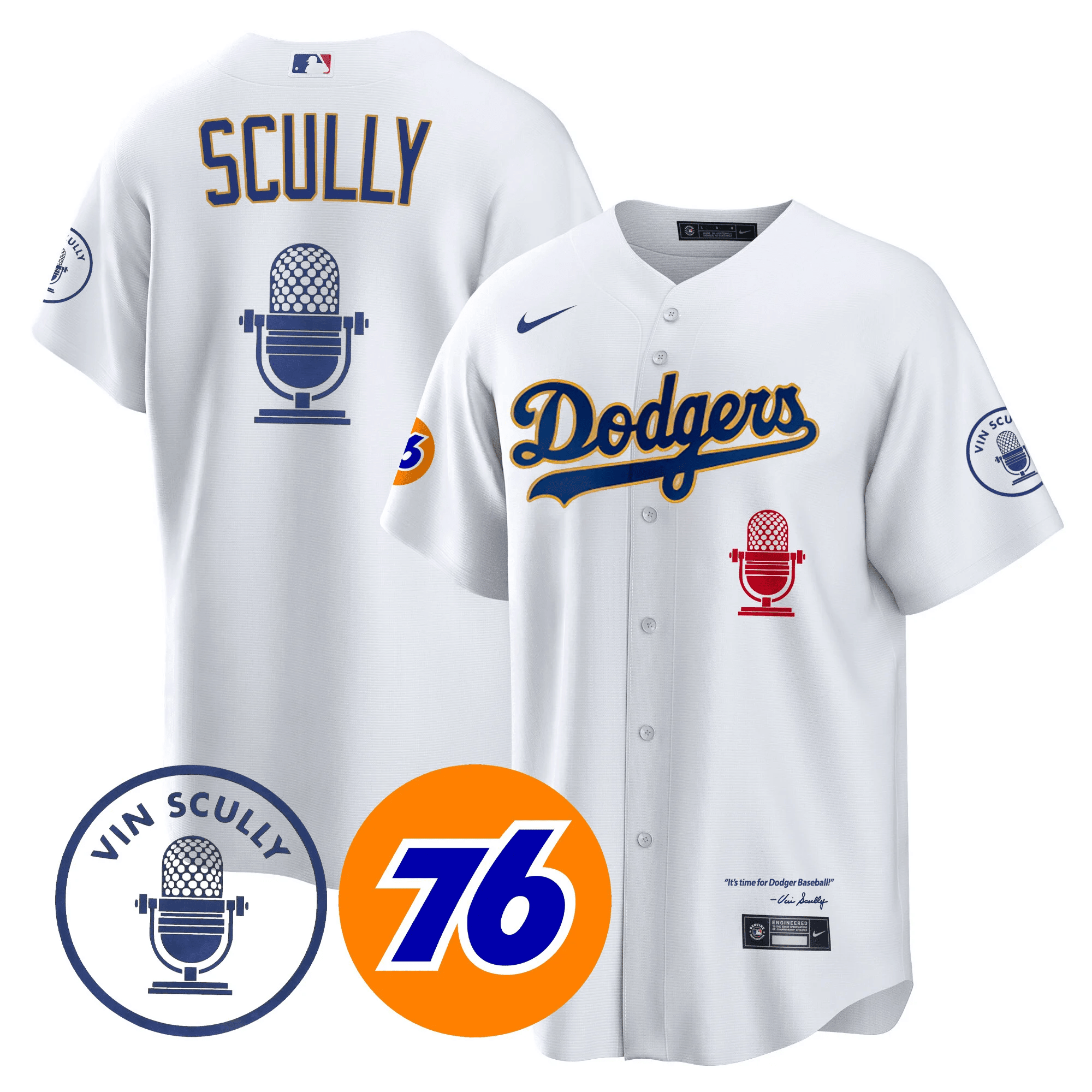 Men's Los Angeles Dodgers Vin Scully 76 Patch Gold Trim Cool White Jersey - All Stitched