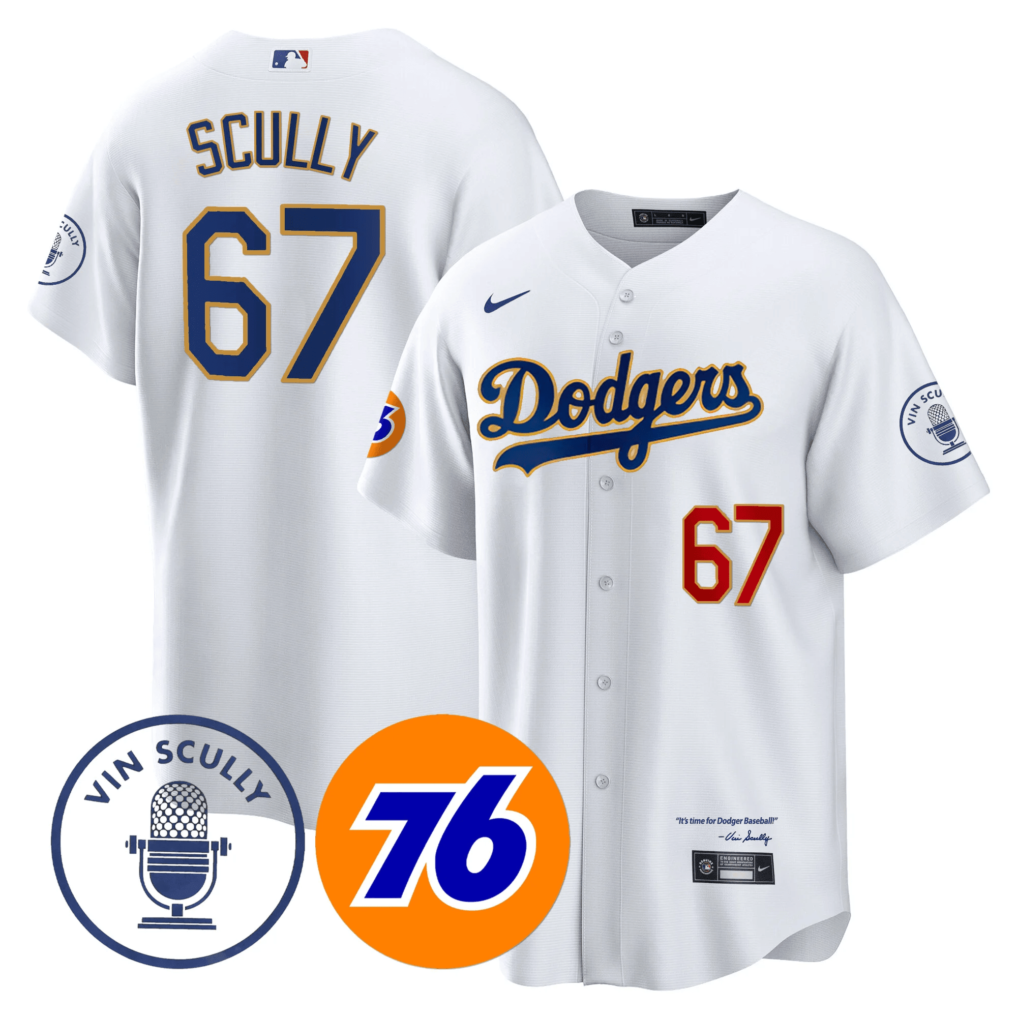 Men's Los Angeles Dodgers Vin Scully 76 Patch Gold Trim Player Cool White Jersey - All Stitched