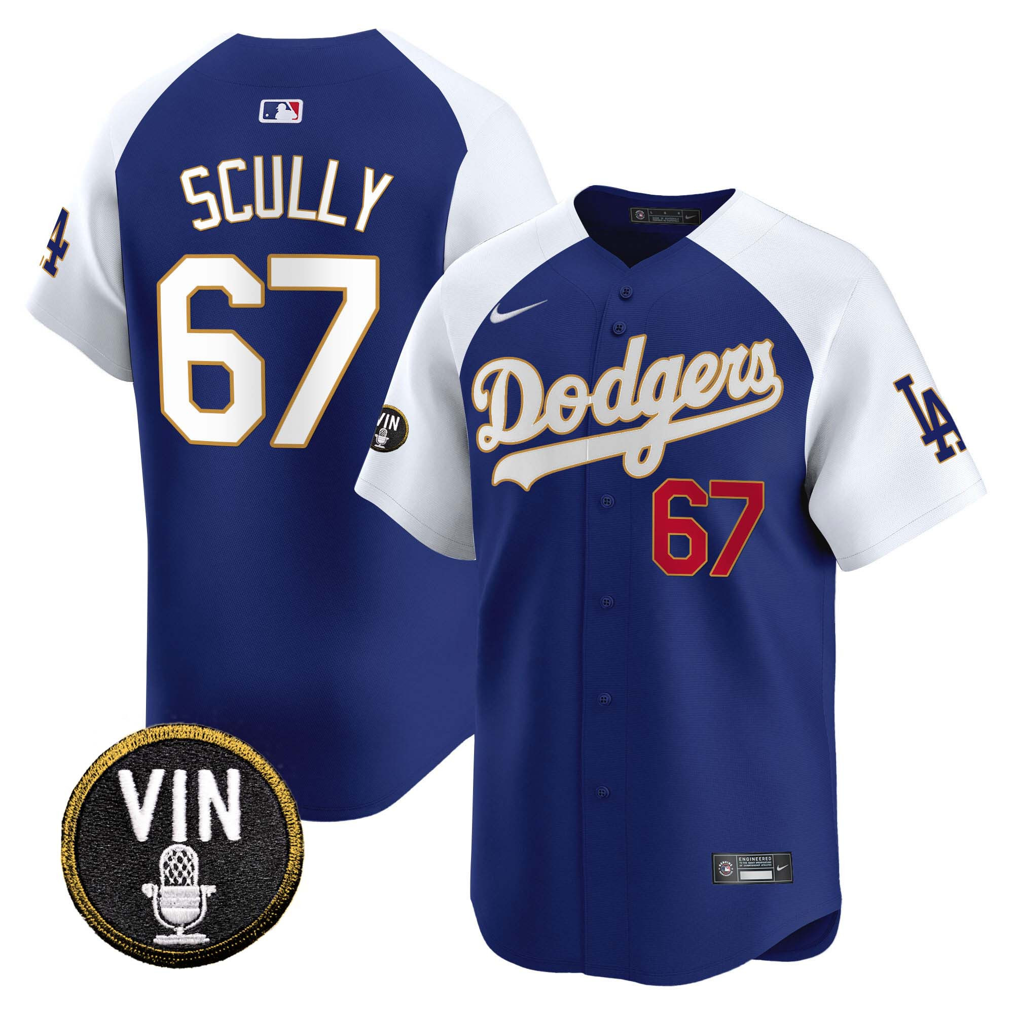 Men's Los Angeles Dodgers Vin Scully Patch Gold Trim Vapor Premier Limited Alternate Royal Jersey - All Stitched