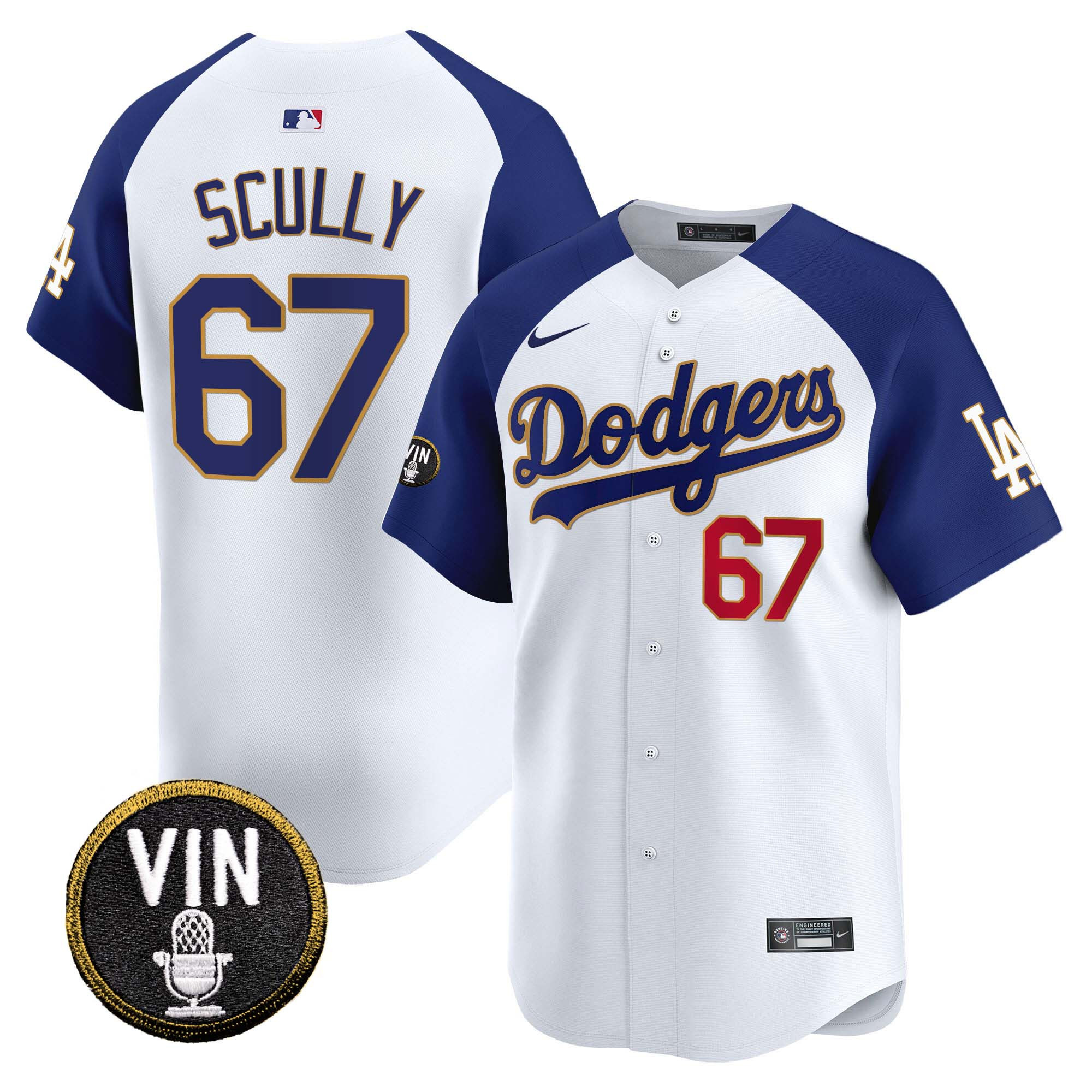 Men's Los Angeles Dodgers Vin Scully Patch Gold Trim Vapor Premier Limited Alternate White Jersey - All Stitched