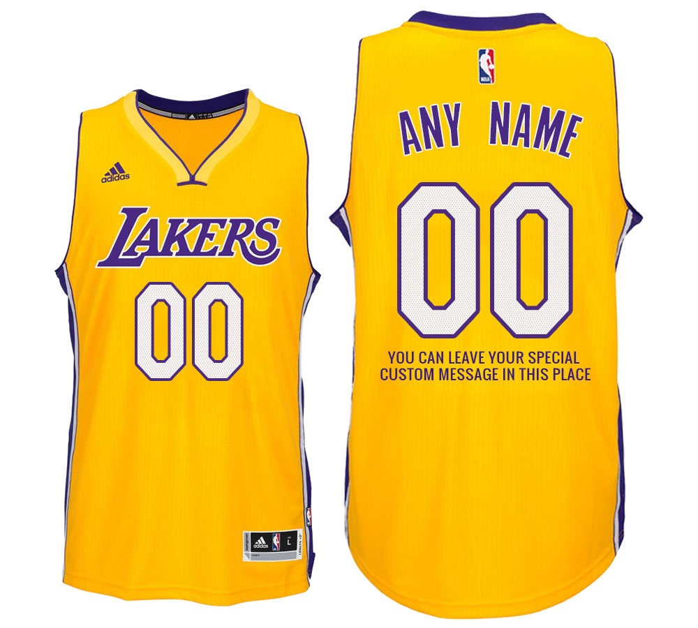 Mens Los Angeles Lakers Home Gold Custom Message Jersey