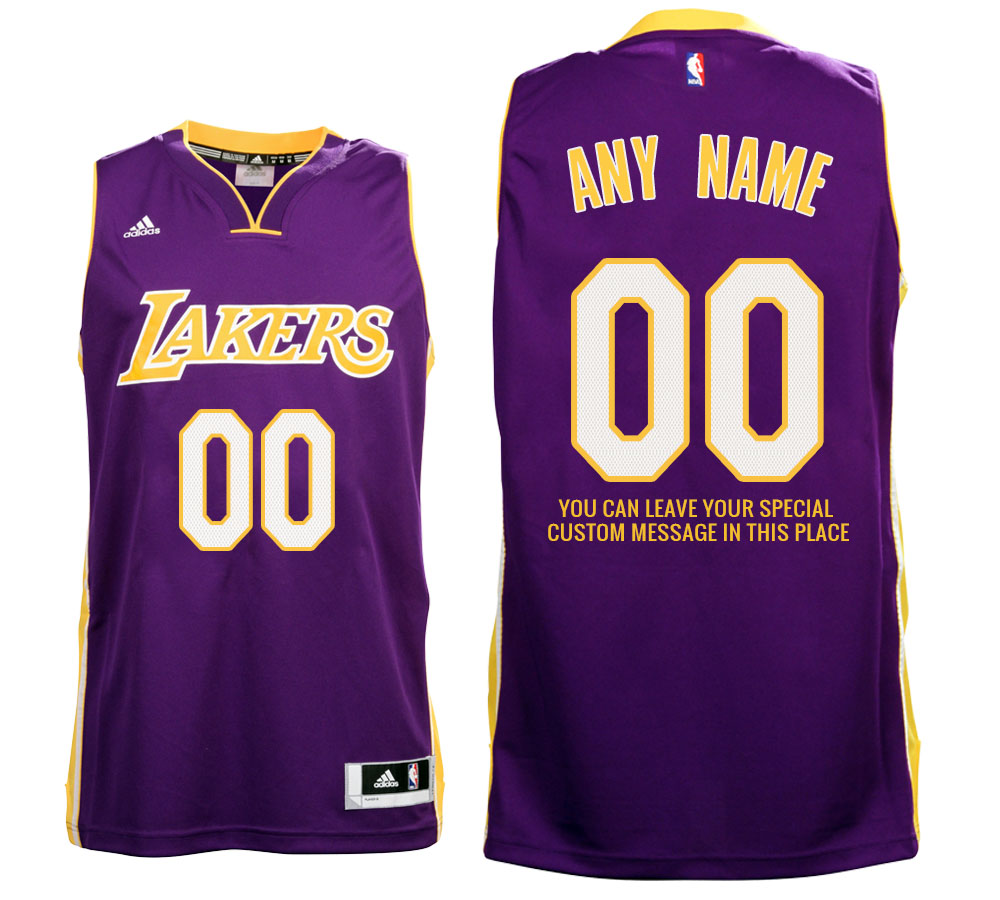 Mens Los Angeles Lakers Road Purple Custom Message Jersey