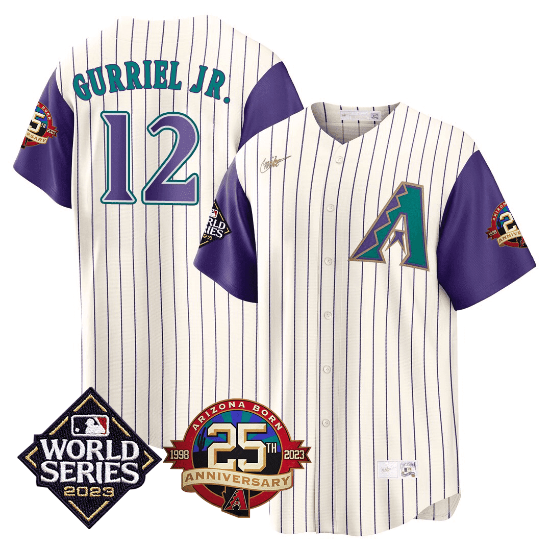 MEN'S LOURDES GURRIEL JR. ARIZONA DIAMONDBACKS 2023 WORLD SERIES PATCH THROWBACK JERSEY - ALL STITCHED