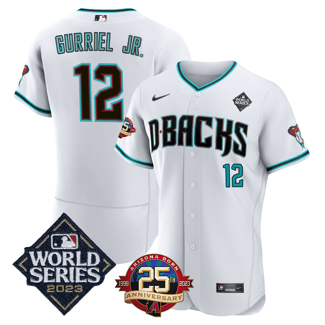 Men's Lourdes Gurriel Jr. Arizona Diamondbacks Jersey 2023 World Series & 25Th Anniversary Patch Jersey - All Stitched - White