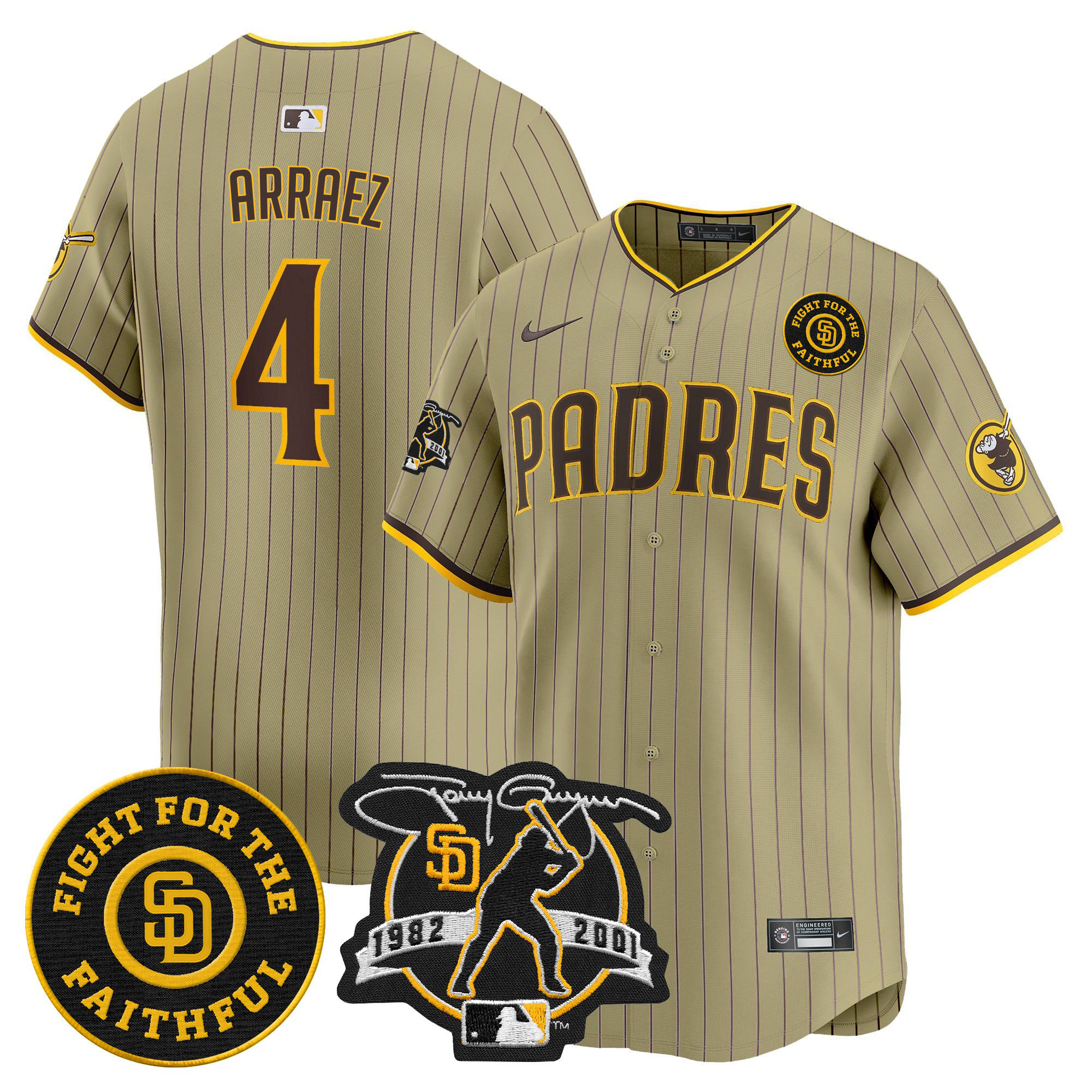 Men's Luis Arraez San Diego Padres Tony Gwynn & Faithful Patch Vapor Premier Limited Tan Jersey ñ All Stitched