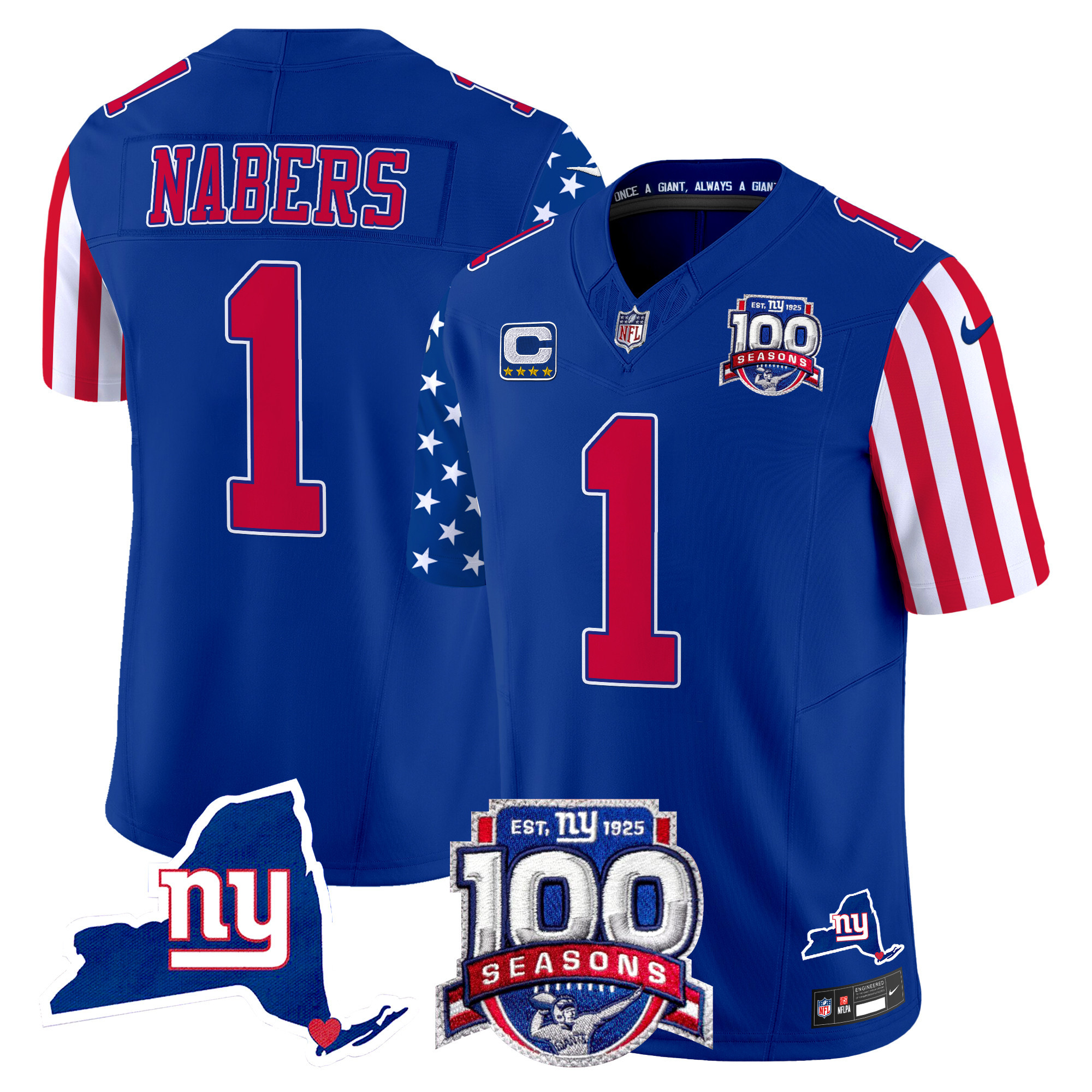 Men's Malik Nabers New York Giants American Style Vapor Limited Royal Jersey - All Stitched