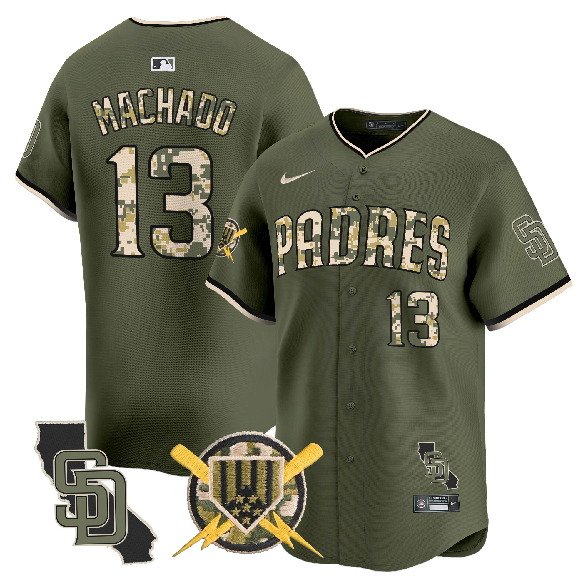 Men's Manny Machado San Diego Padres Armed Forces Day Vapor Premier Limited Green Jersey - All Stitched