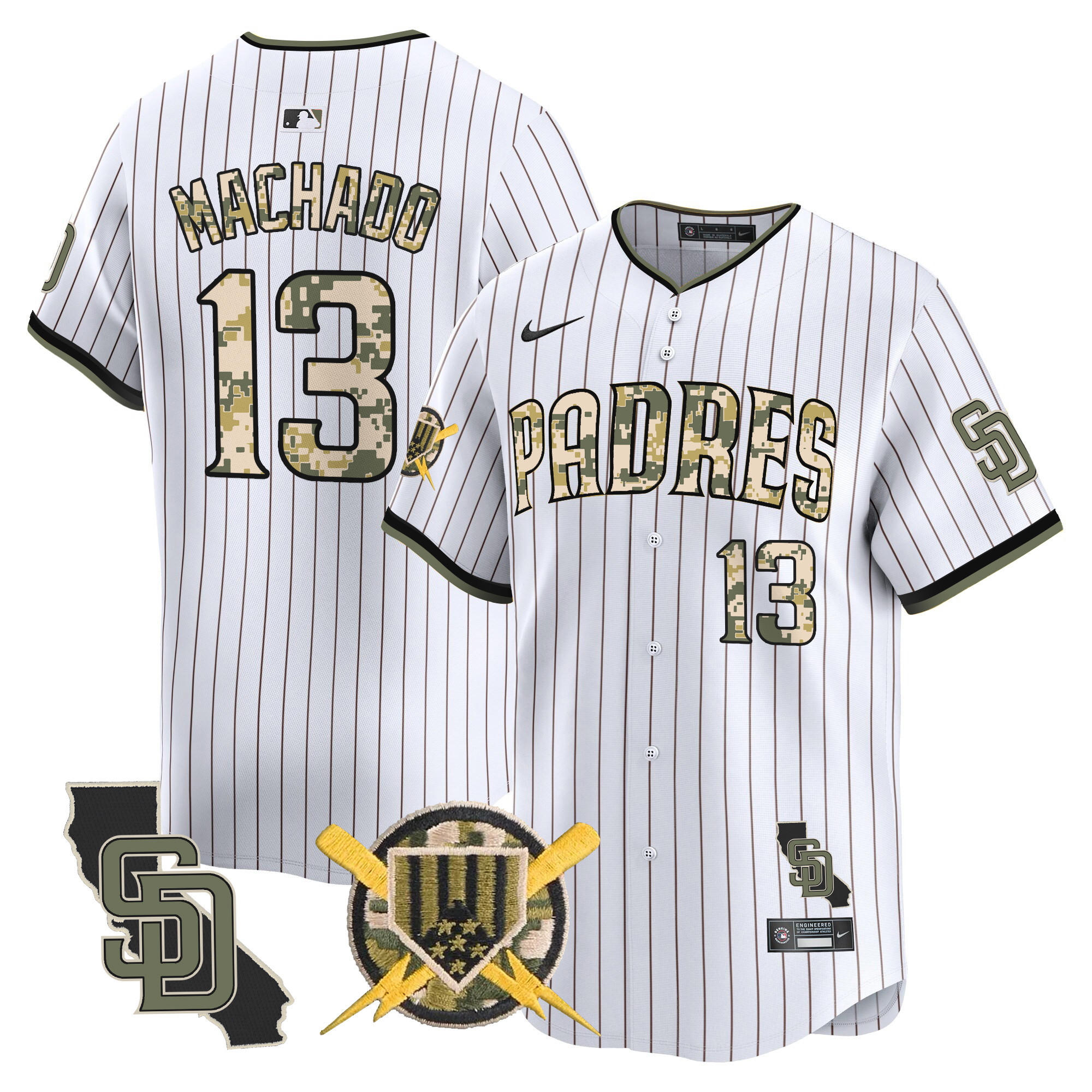 Men's Manny Machado San Diego Padres Armed Forces Day Vapor Premier Limited Pinstripe Jersey - All Stitched