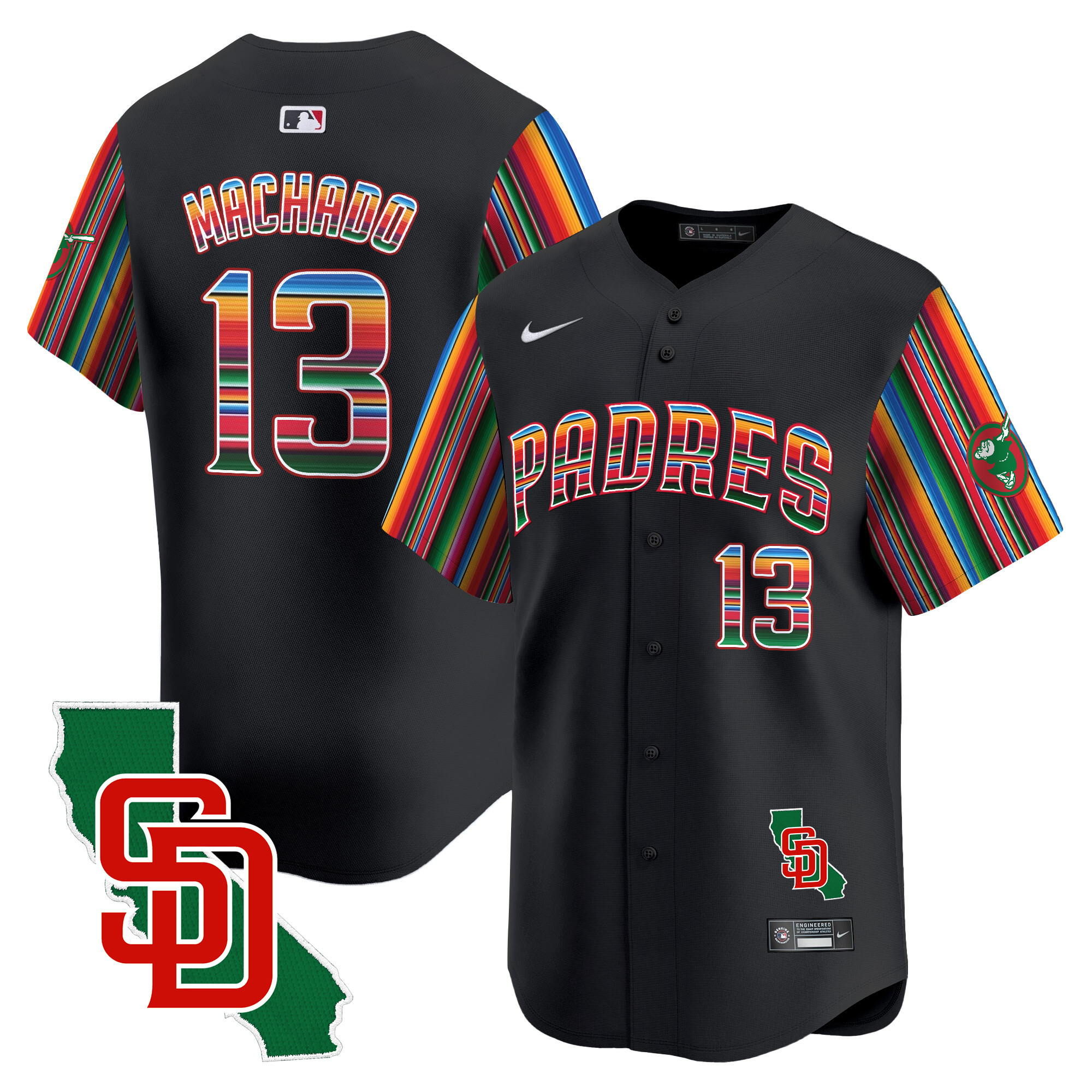 Men's Manny Machado San Diego Padres Mexico California Patch Vapor Premier Limited Black Jersey V6 ñ All Stitched