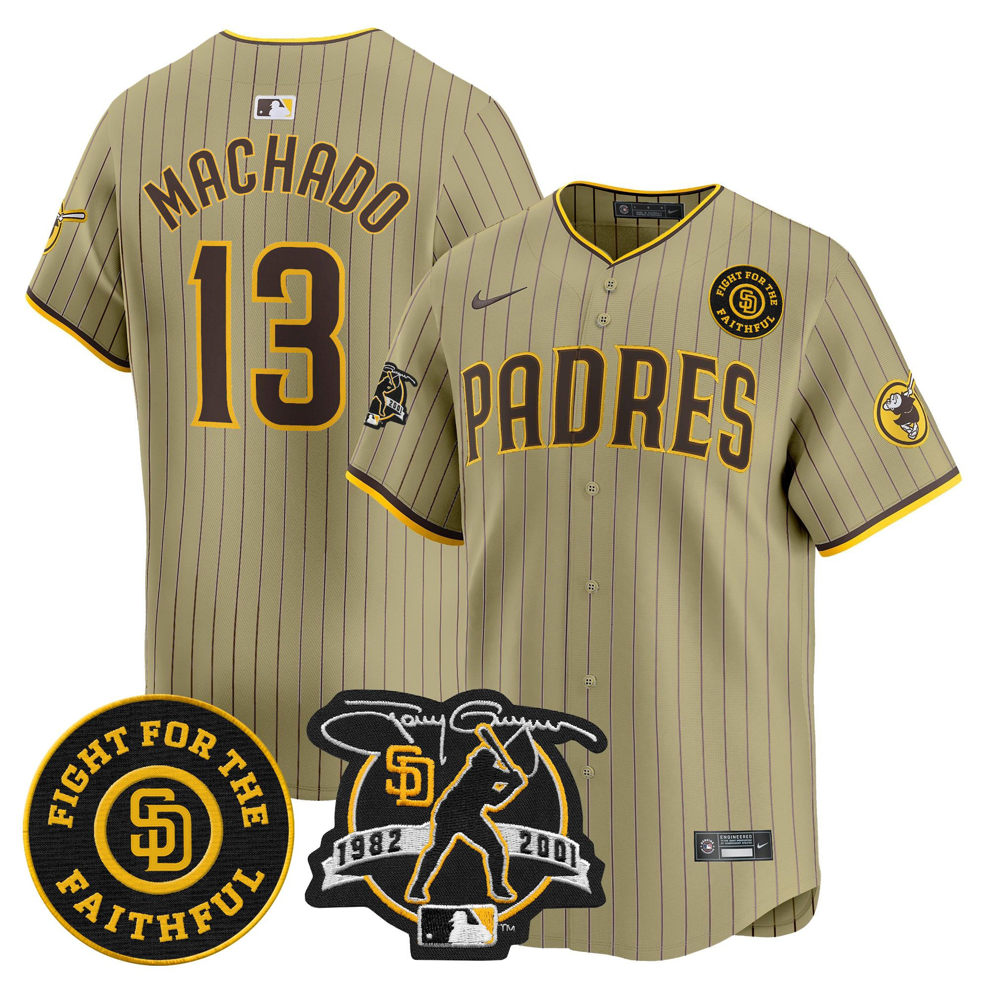 Men's Manny Machado San Diego Padres Tony Gwynn & Faithful Patch Vapor Premier Limited Tan Jersey ñ All Stitched