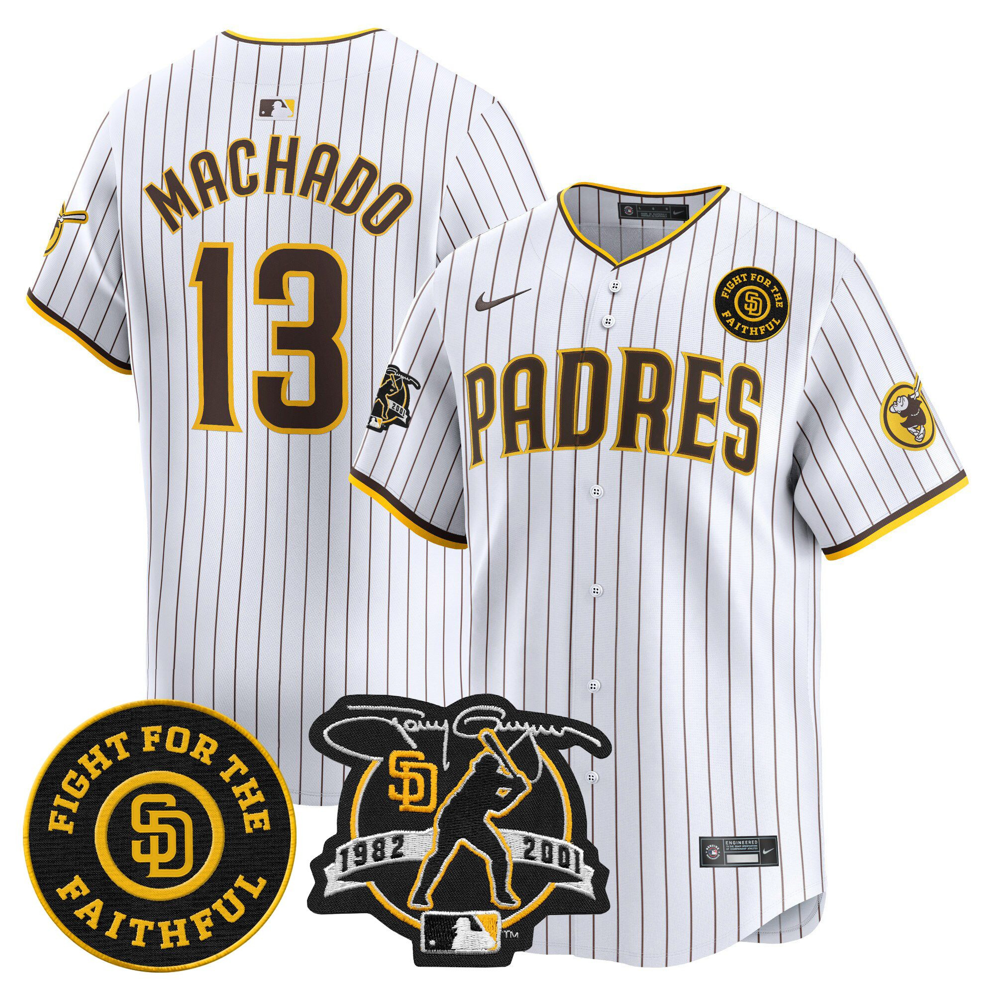 Men's Manny Machado San Diego Padres Tony Gwynn & Faithful Patch Vapor Premier Limited White Jersey ñ All Stitched