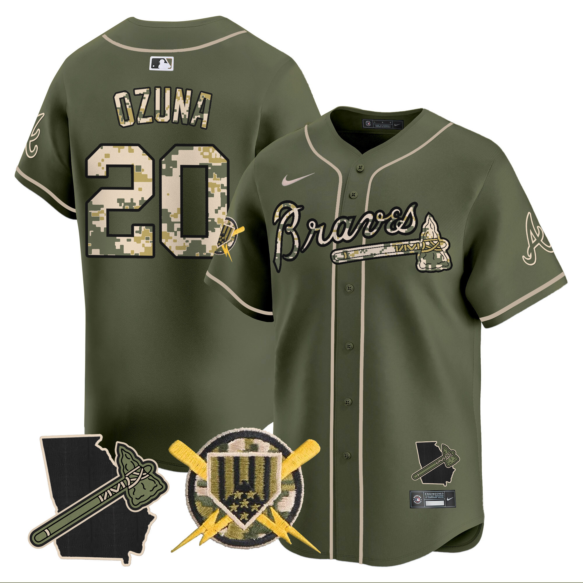 Men's Marcell Ozuna Atlanta Braves Armed Forces Day Vapor Premier Limited Green Jersey - All Stitched