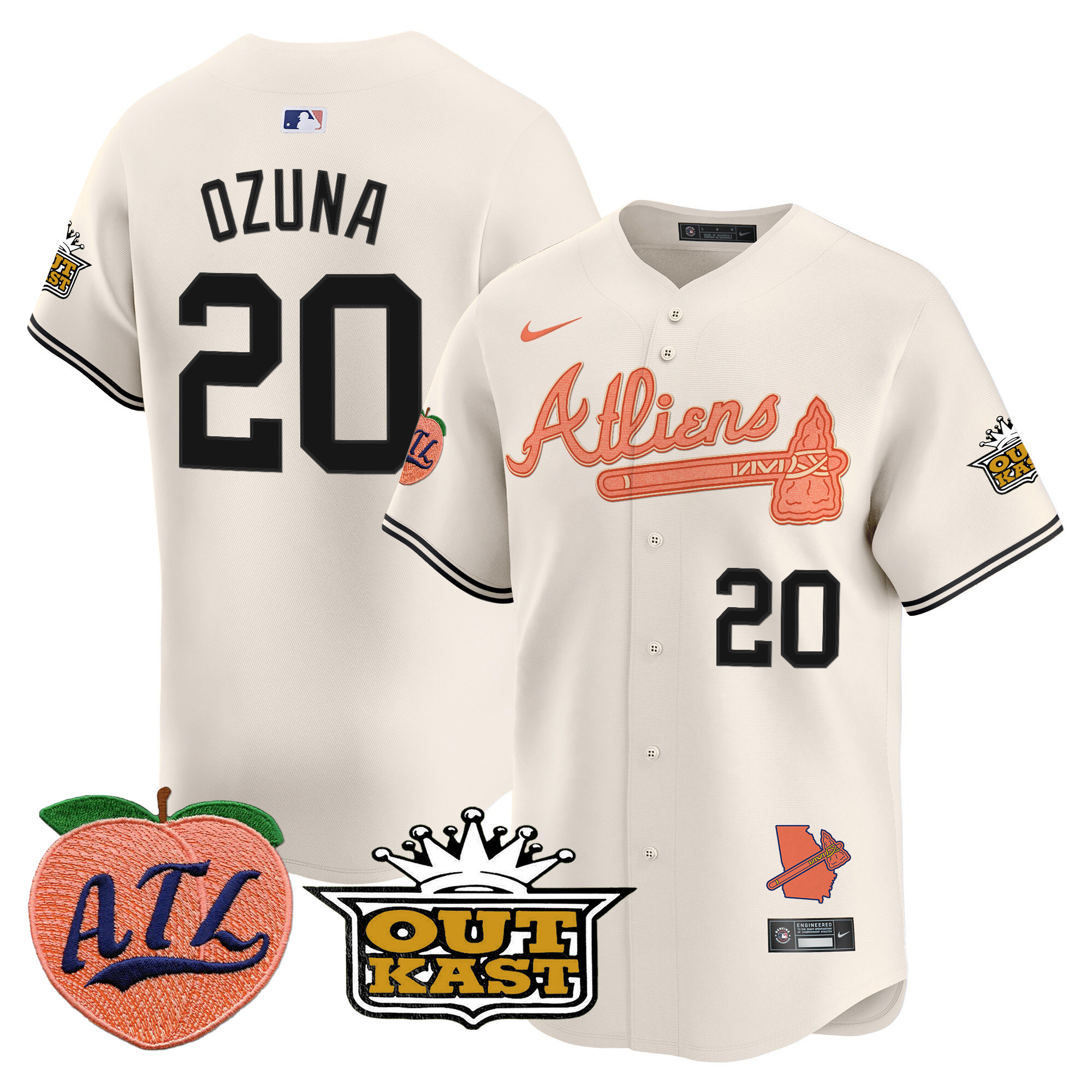 Men's Marcell Ozuna Atlanta Braves Atliens & Peach Vapor Premier Limited Cream Jersey - All Stitched
