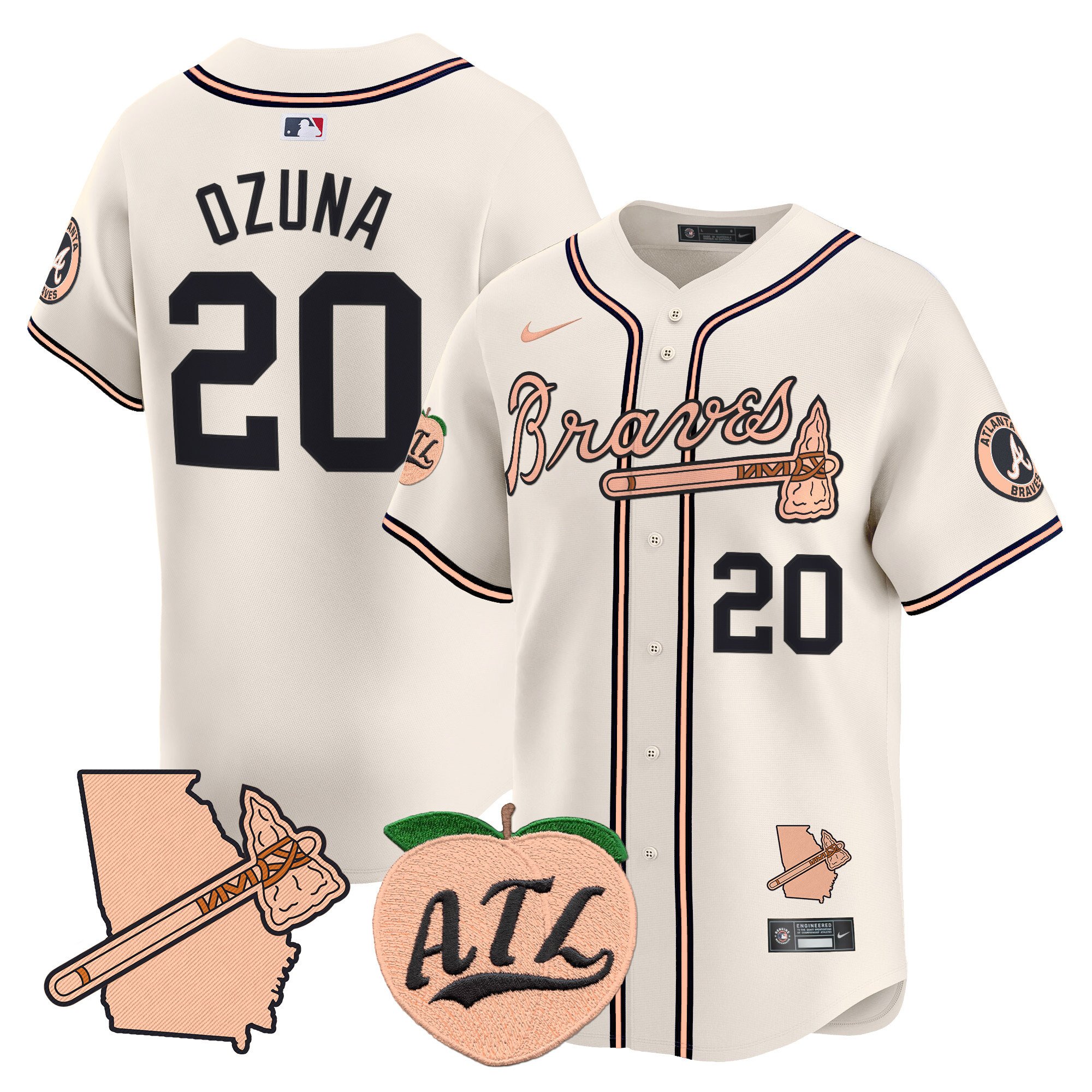 Men's Marcell Ozuna Atlanta Braves Peach Vapor Premier Limited Cream Jersey - All Stitched