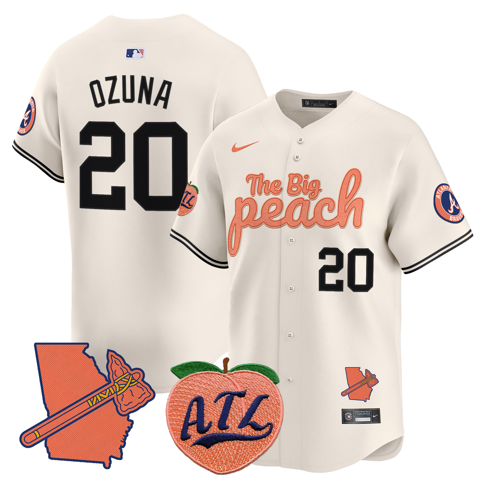Men's Marcell Ozuna Atlanta Braves The Big Peach Vapor Premier Limited Cream Jersey - All Stitched