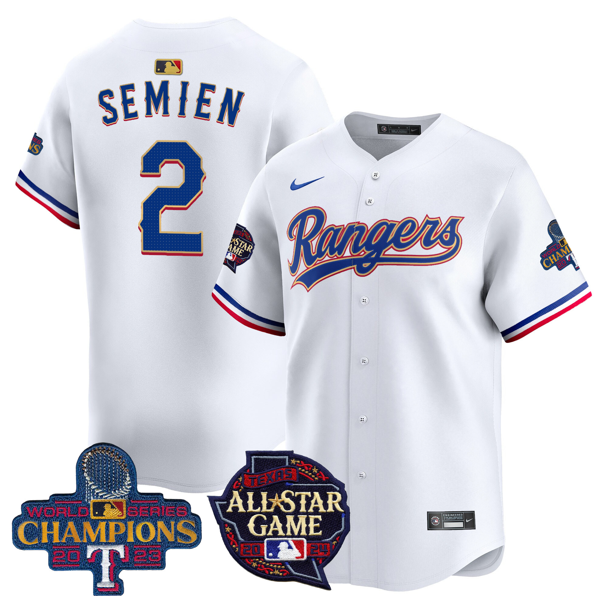 Men's Marcus Semien Texas Rangers 2024 All Star Game Patch Vapor Premier Limited White Jersey - All Stitched