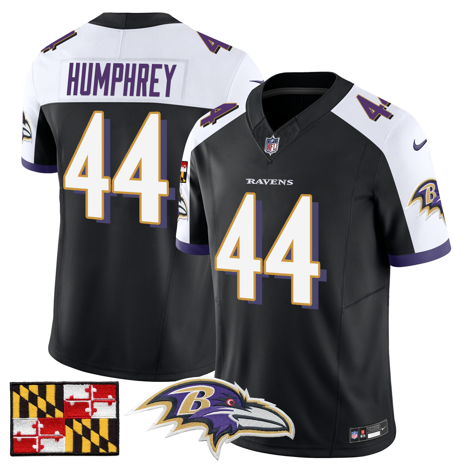Men's Marlon Humphrey Baltimore Ravens 2024 Maryland Flag Vapor Limited Black Alternate Jersey - All Stitched