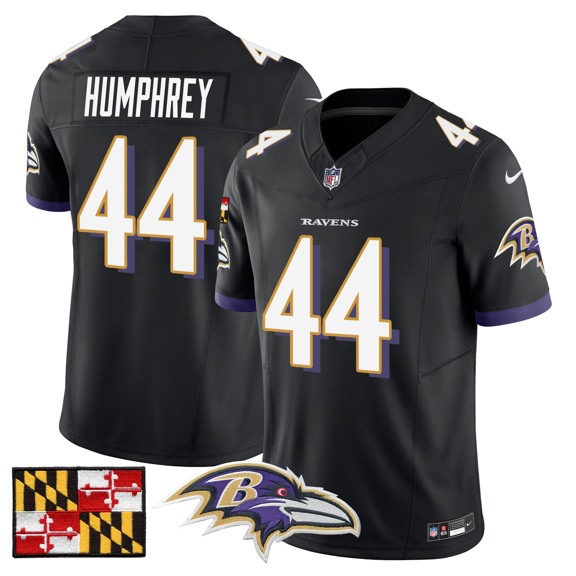 Men's Marlon Humphrey Baltimore Ravens 2024 Maryland Flag Vapor Limited Black Jersey - All Stitched
