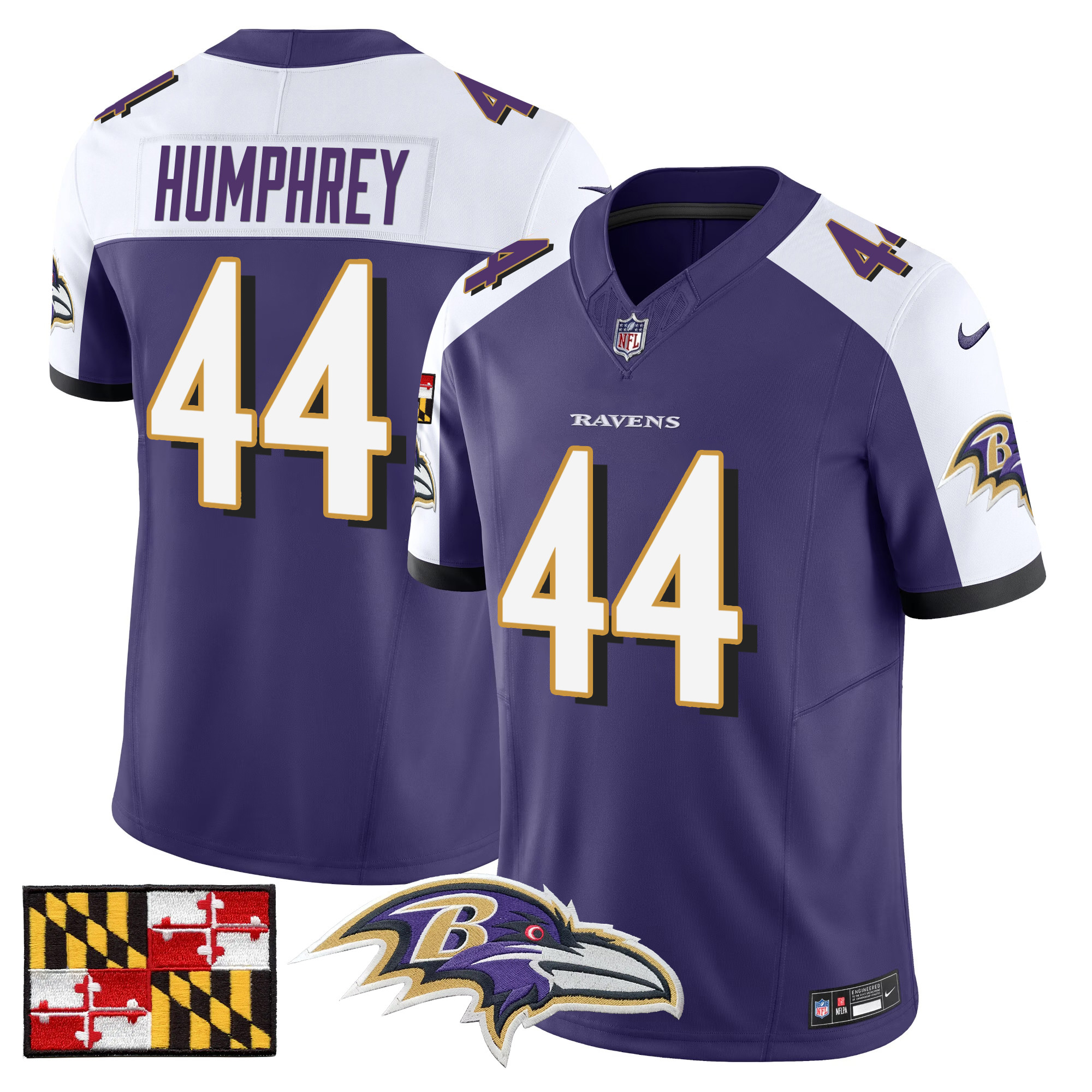 Men's Marlon Humphrey Baltimore Ravens 2024 Maryland Flag Vapor Limited Purple Alternate Jersey - All Stitched