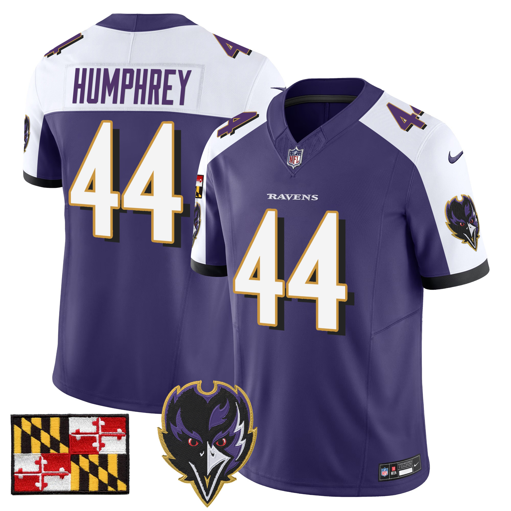 Men's Marlon Humphrey Baltimore Ravens 2024 Maryland Flag Vapor Limited Purple Alternate Jersey - All Stitched
