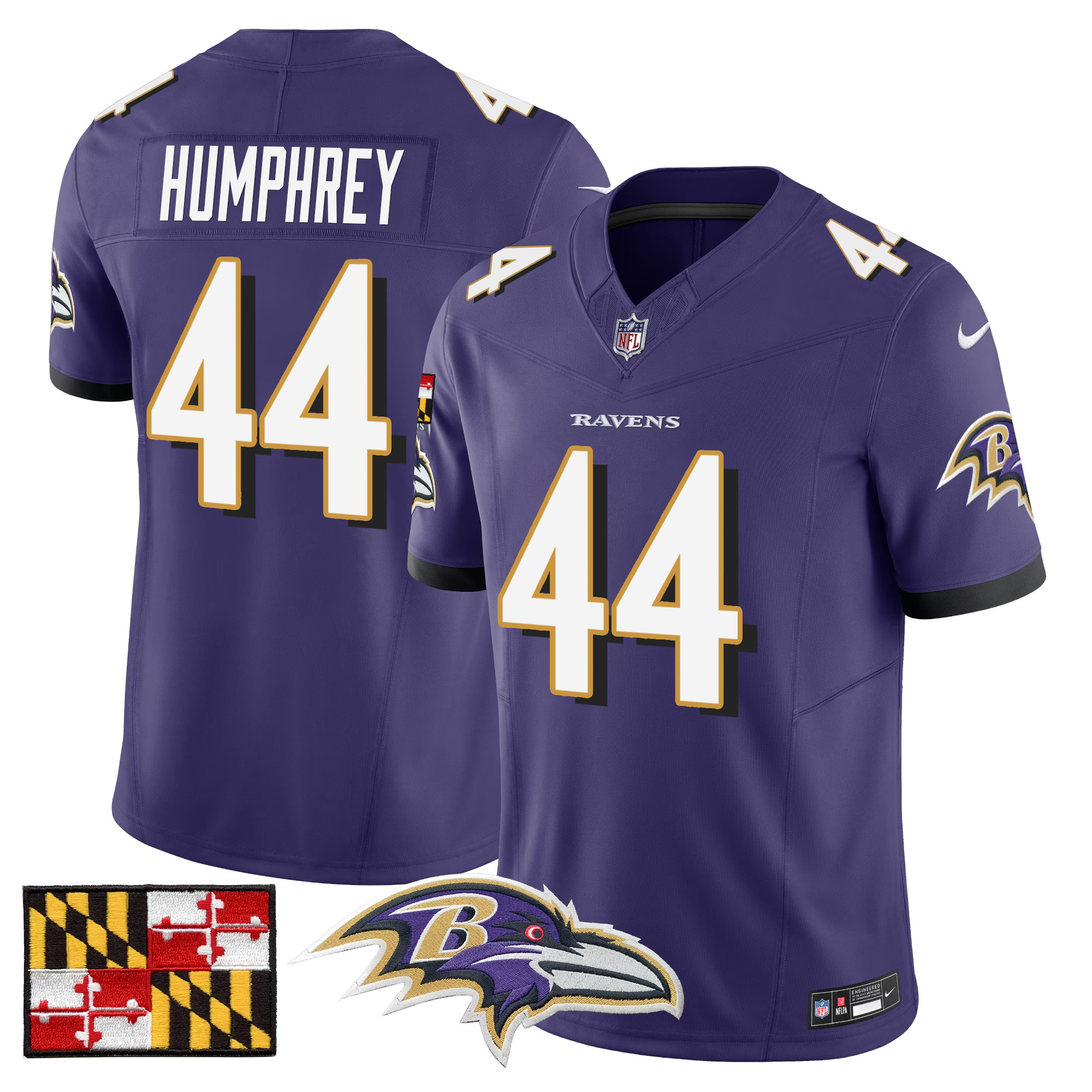 Men's Marlon Humphrey Baltimore Ravens 2024 Maryland Flag Vapor Limited Purple Jersey - All Stitched