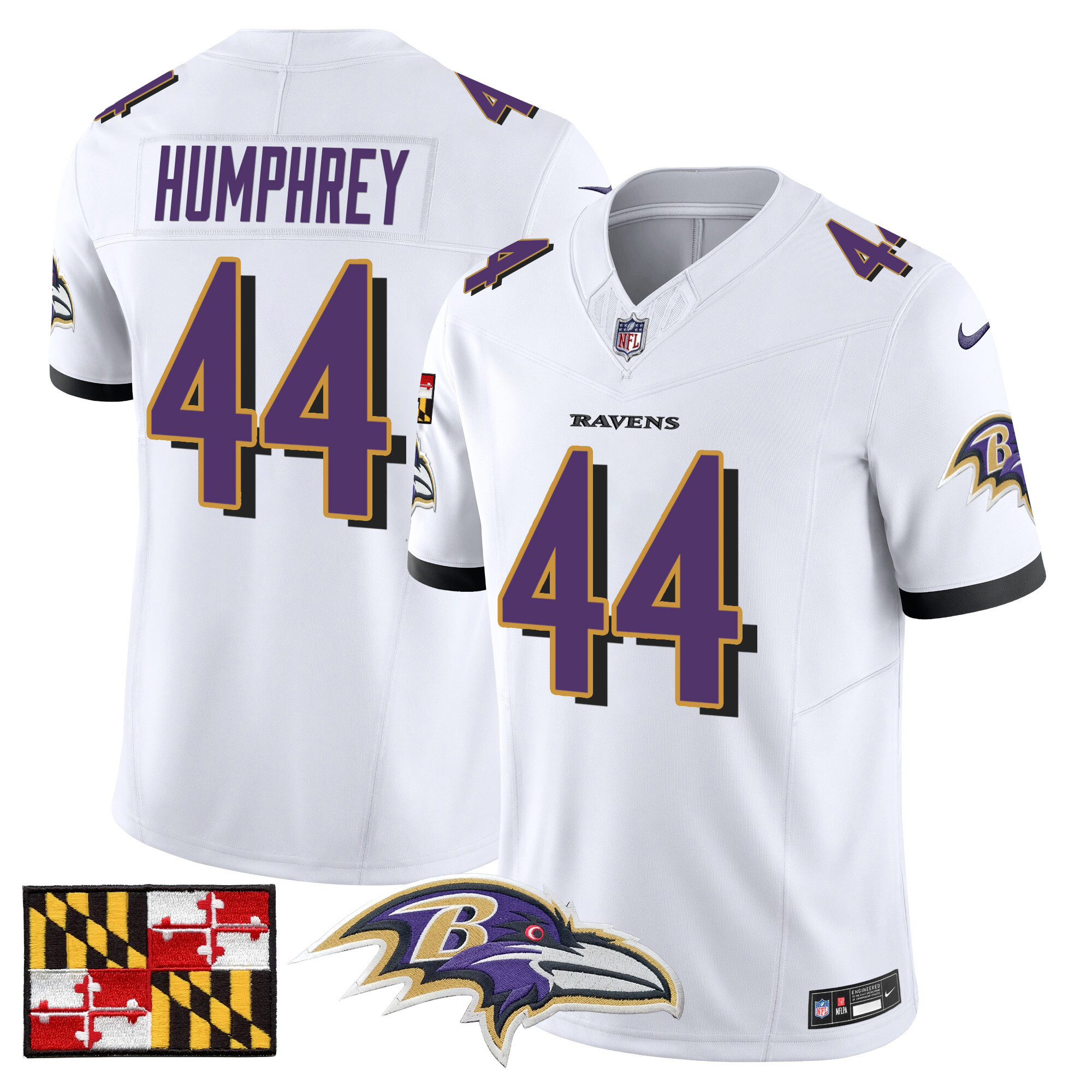Men's Marlon Humphrey Baltimore Ravens 2024 Maryland Flag Vapor Limited White Jersey - All Stitched
