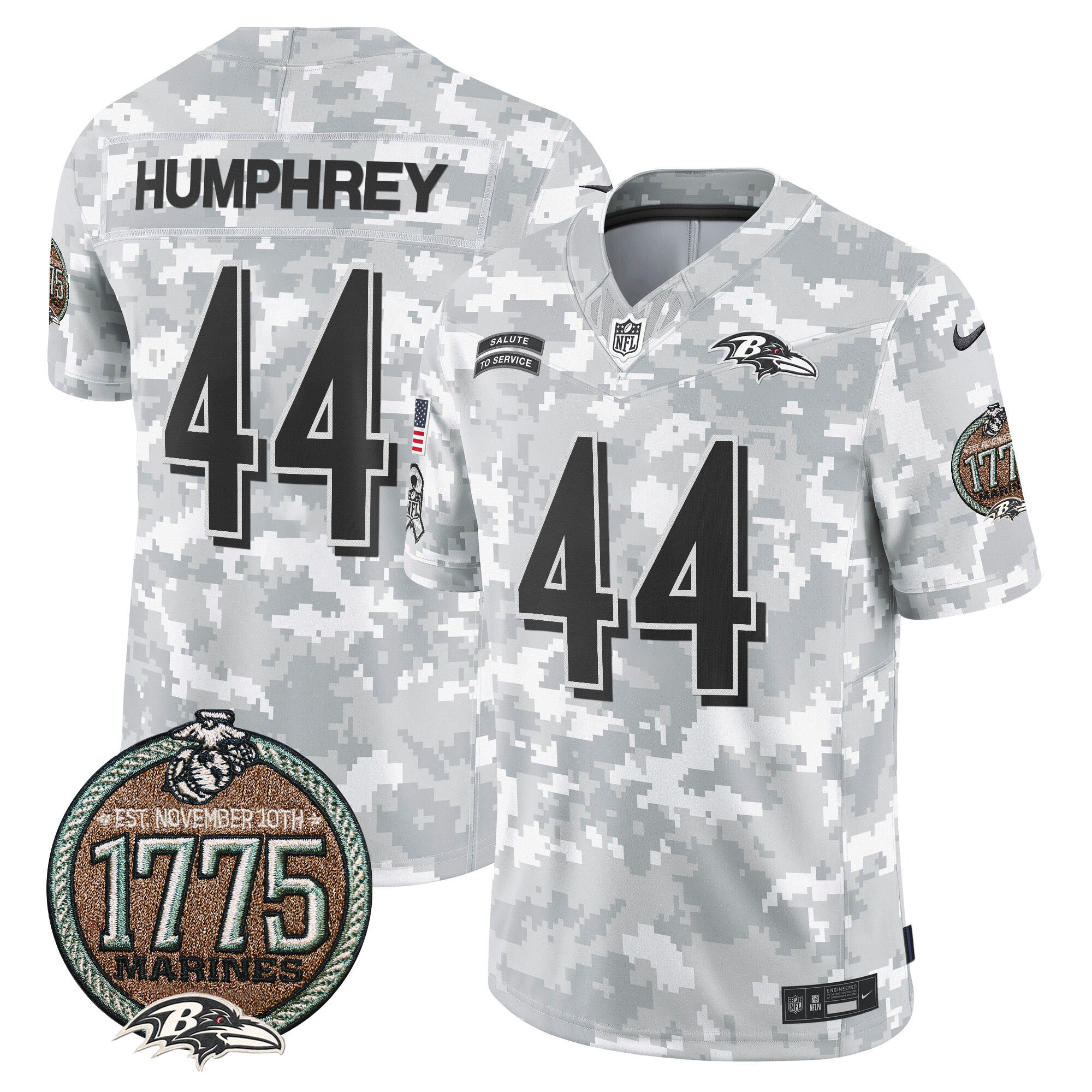 Men's Marlon Humphrey Baltimore Ravens 2024 Salute to Service Establishment Year Patch Vapor Limited Marines Jersey - All Stitched