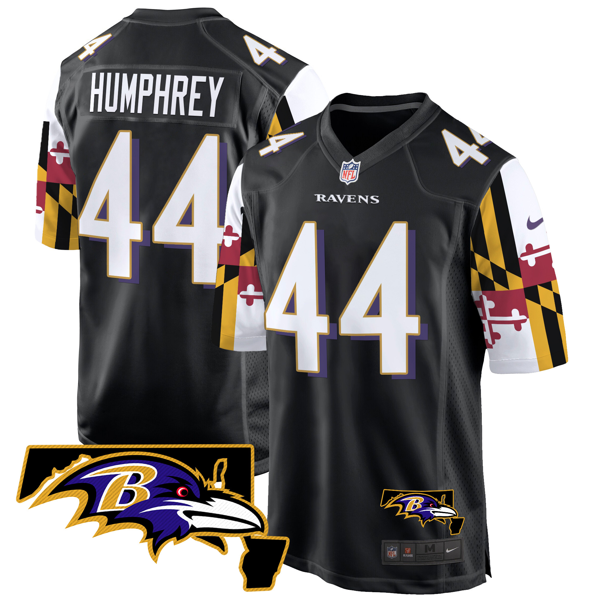 Men's Marlon Humphrey Baltimore Ravens Maryland Flag Game Black Jersey - All Stitched