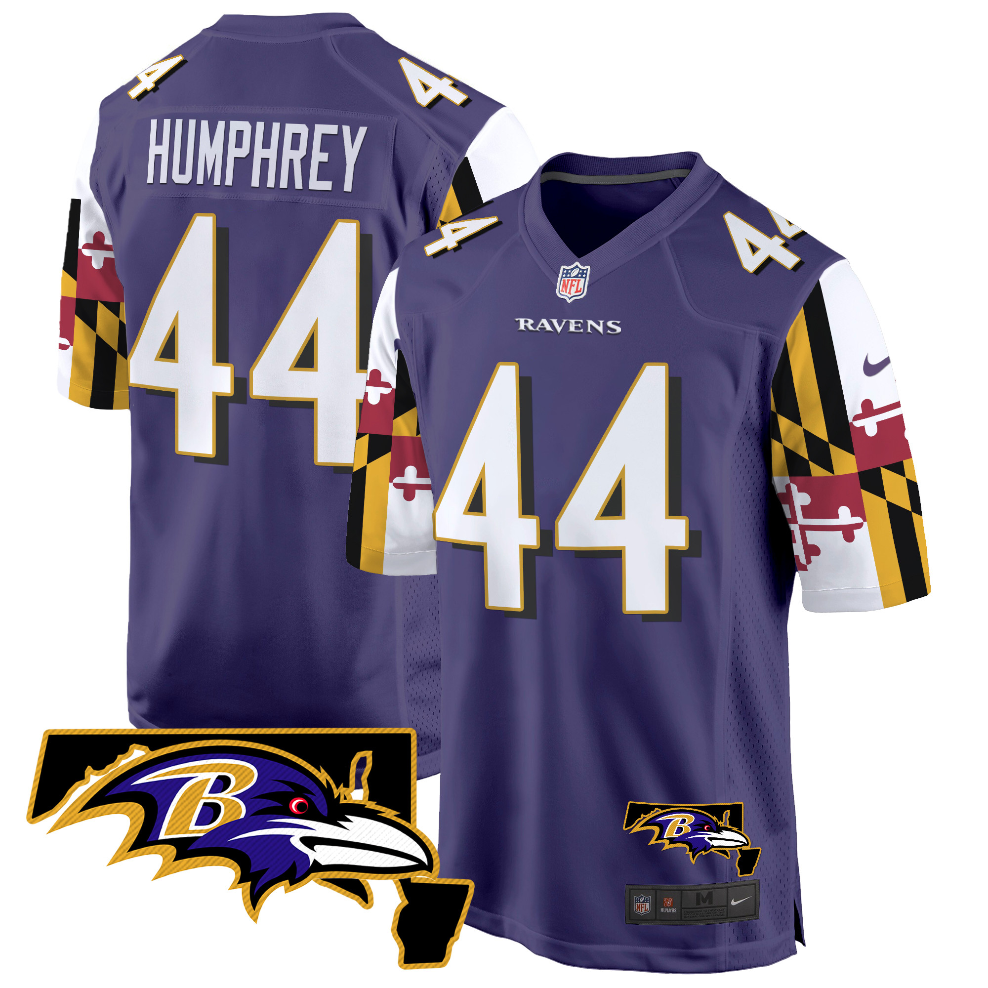 Men's Marlon Humphrey Baltimore Ravens Maryland Flag Game Purple Jersey - All Stitched