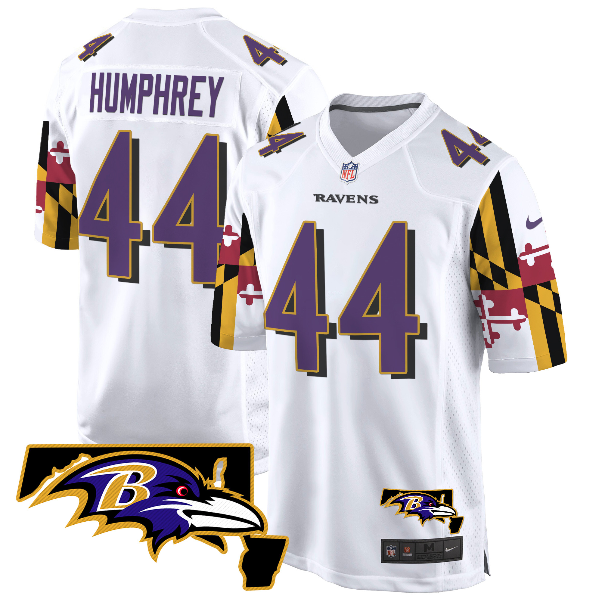 Men's Marlon Humphrey Baltimore Ravens Maryland Flag Game White Jersey - All Stitched
