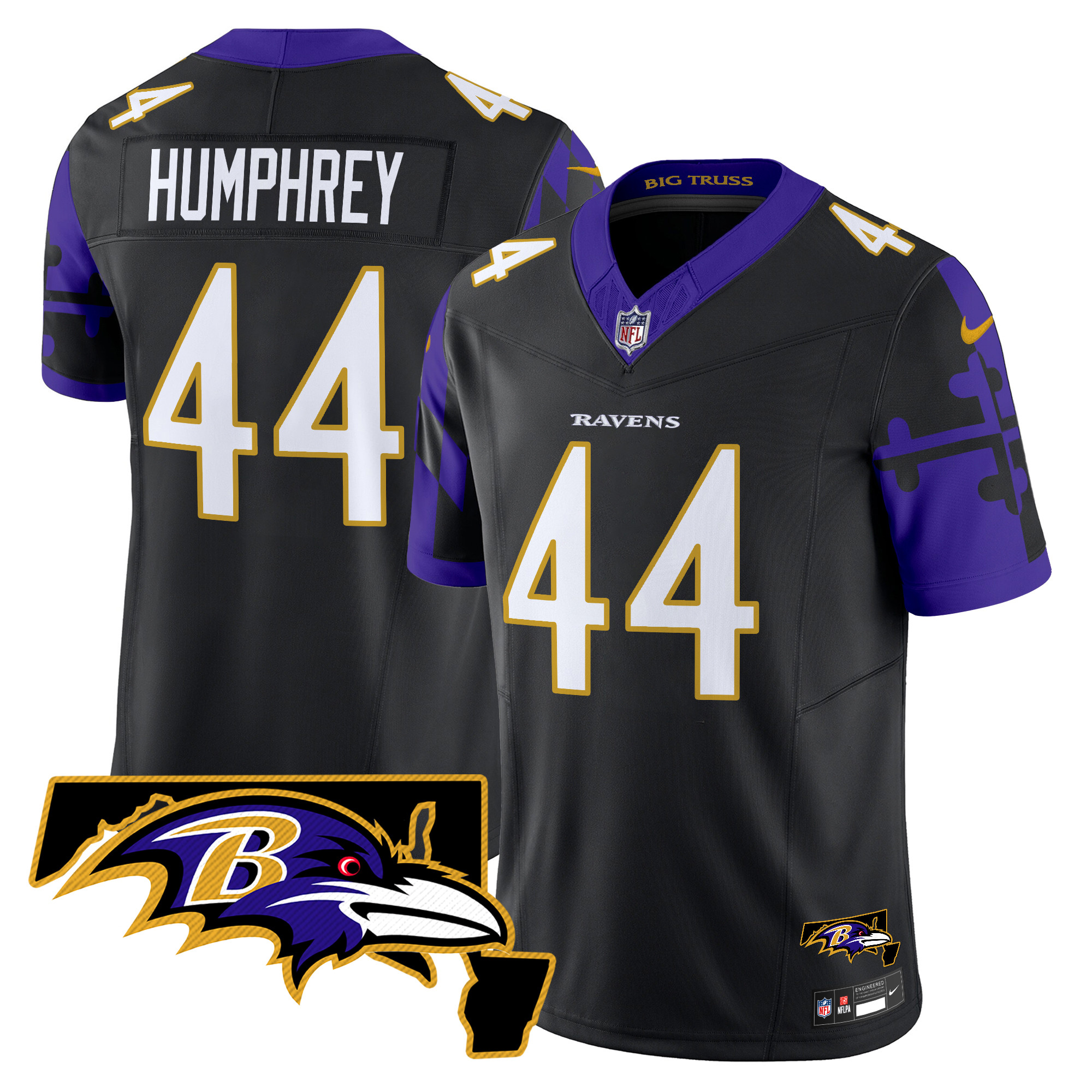 Men's Marlon Humphrey Baltimore Ravens Maryland Flag Map Patch Vapor Limited Black Jersey - All Stitched