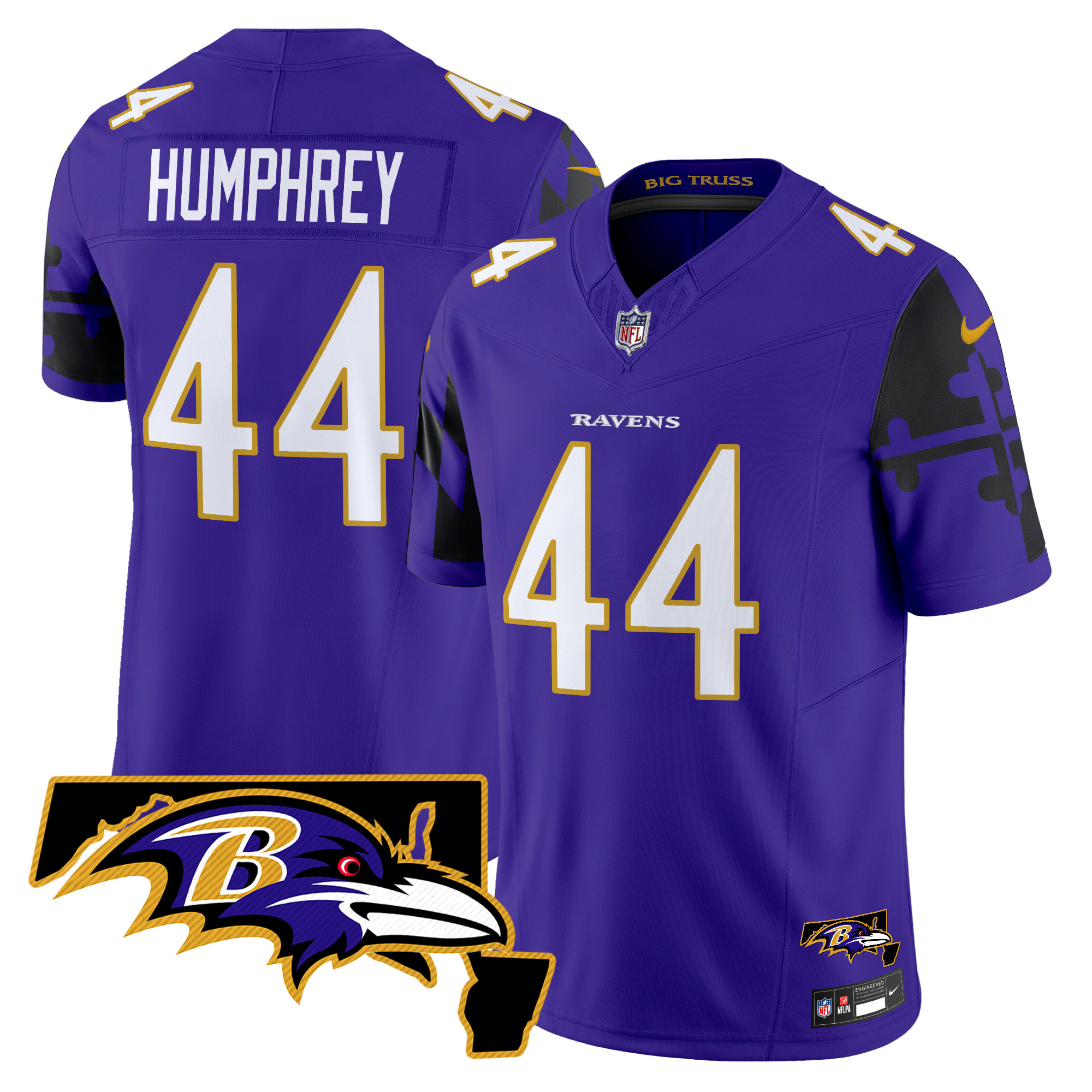 Men's Marlon Humphrey Baltimore Ravens Maryland Flag Map Patch Vapor Limited Purple Jersey - All Stitched