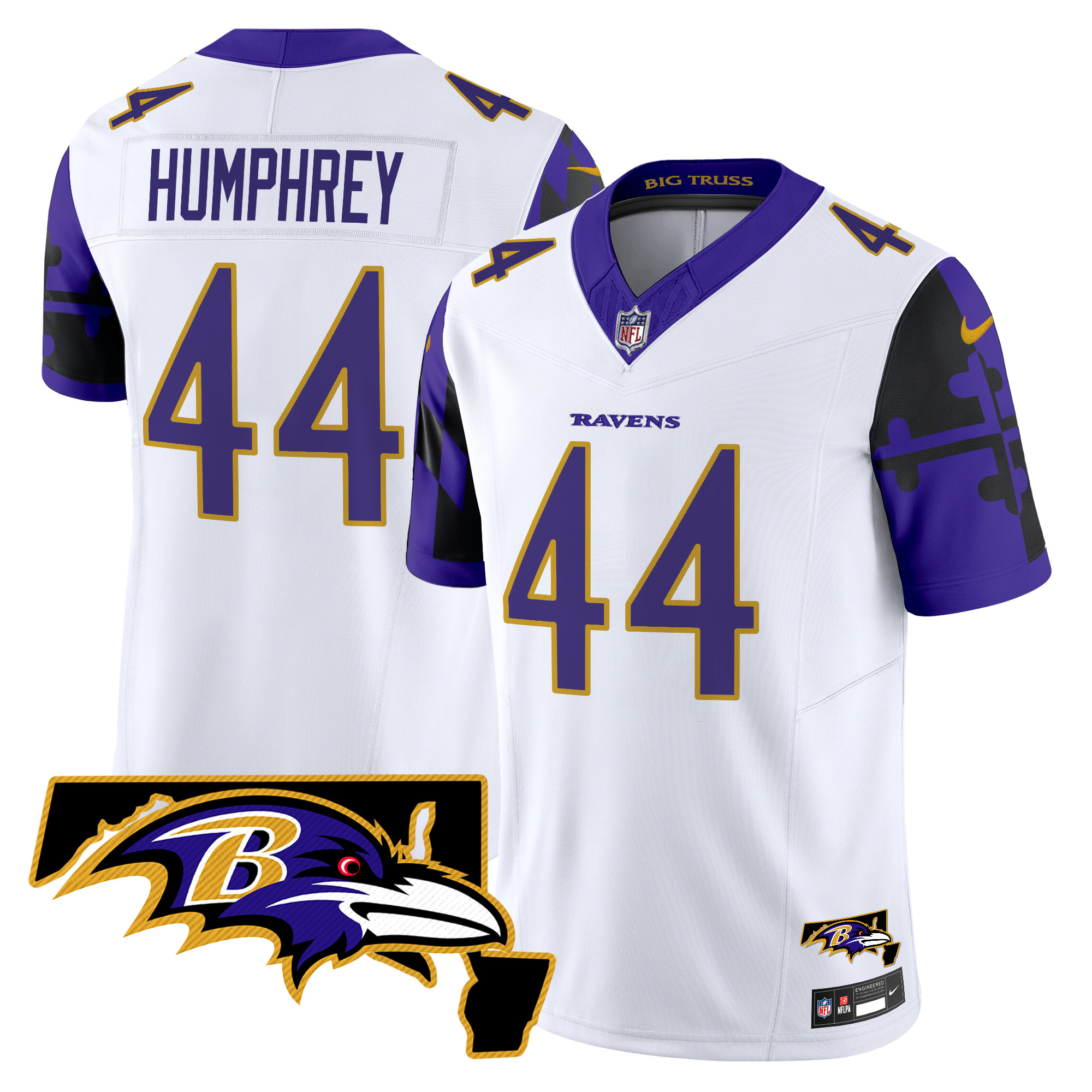 Men's Marlon Humphrey Baltimore Ravens Maryland Flag Map Patch Vapor Limited White Jersey - All Stitched