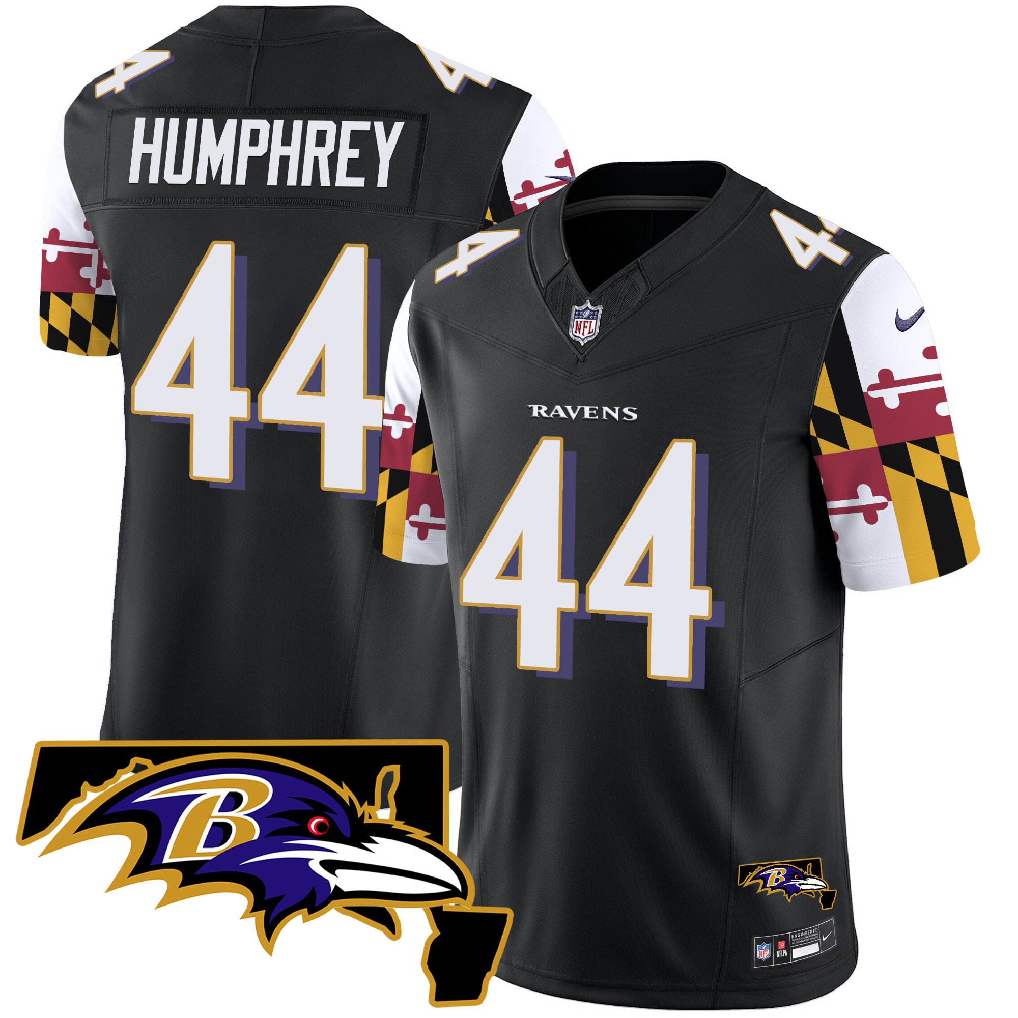 Men's Marlon Humphrey Baltimore Ravens Maryland Flag Vapor Limited Black Jersey V2 - All Stitched