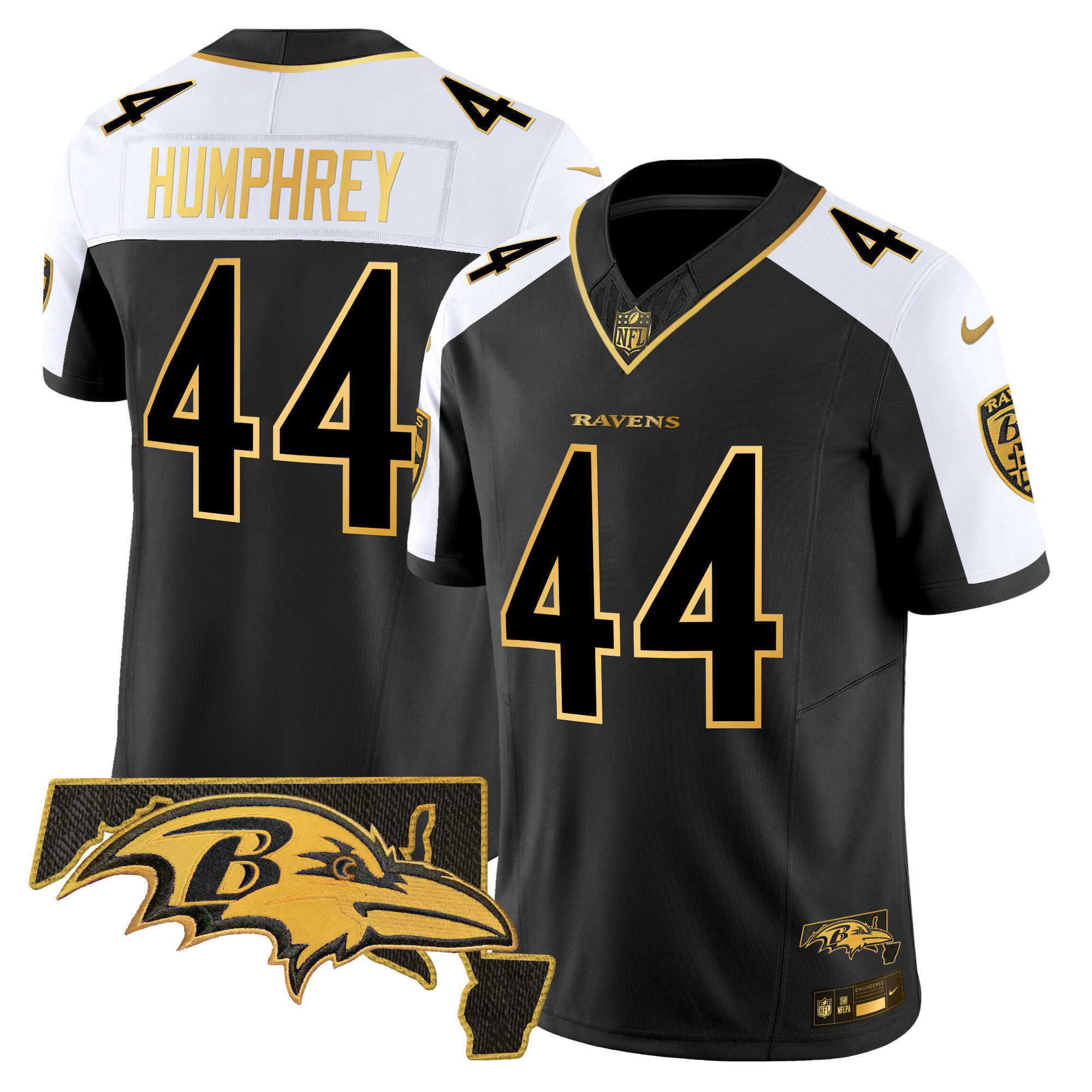 Men's Marlon Humphrey Baltimore Ravens Maryland Patch Gold Vapor Limited Alternate Jersey - All Stitched