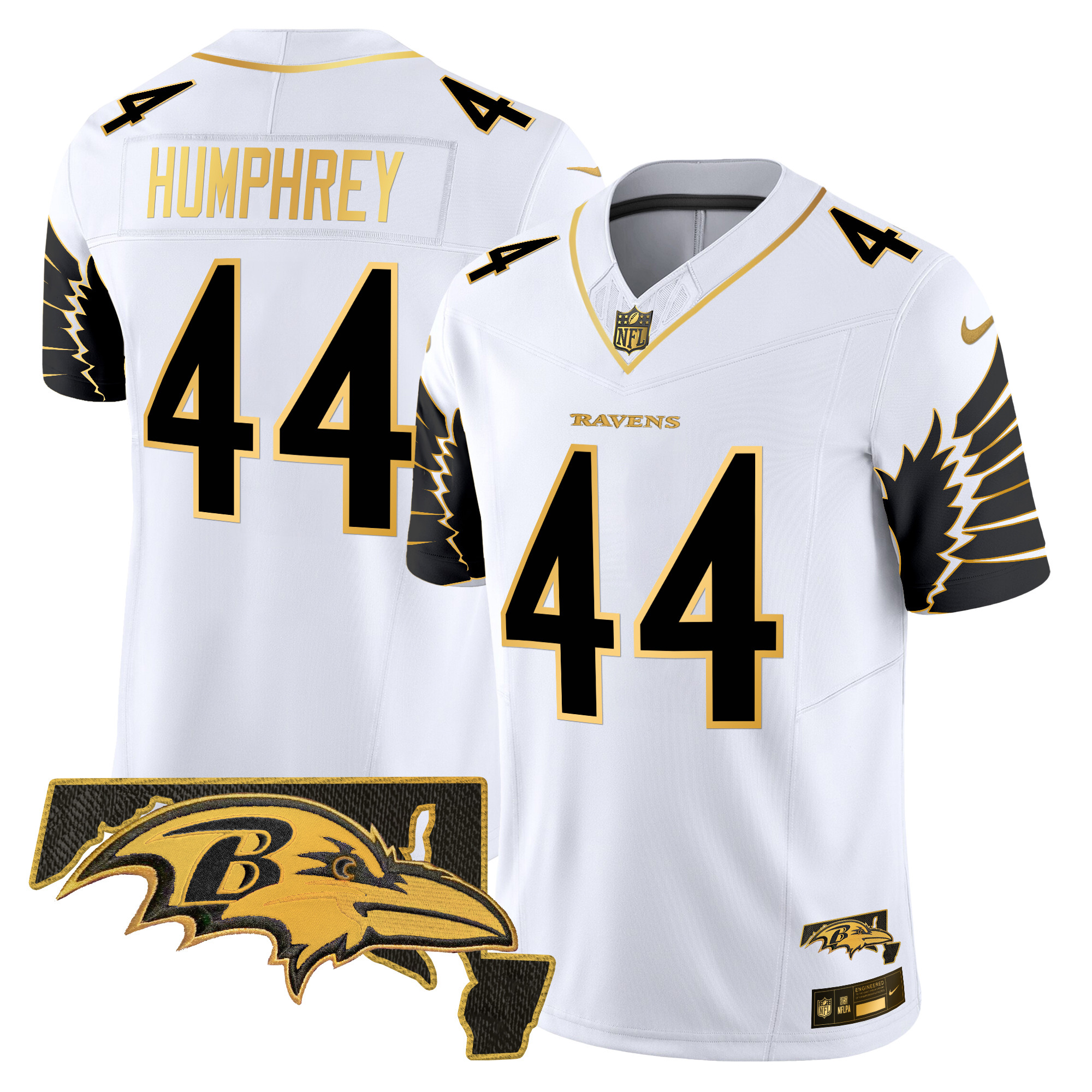 Men's Marlon Humphrey Baltimore Ravens Maryland Patch Gold Vapor Limited White Gold Jersey - All Stitched