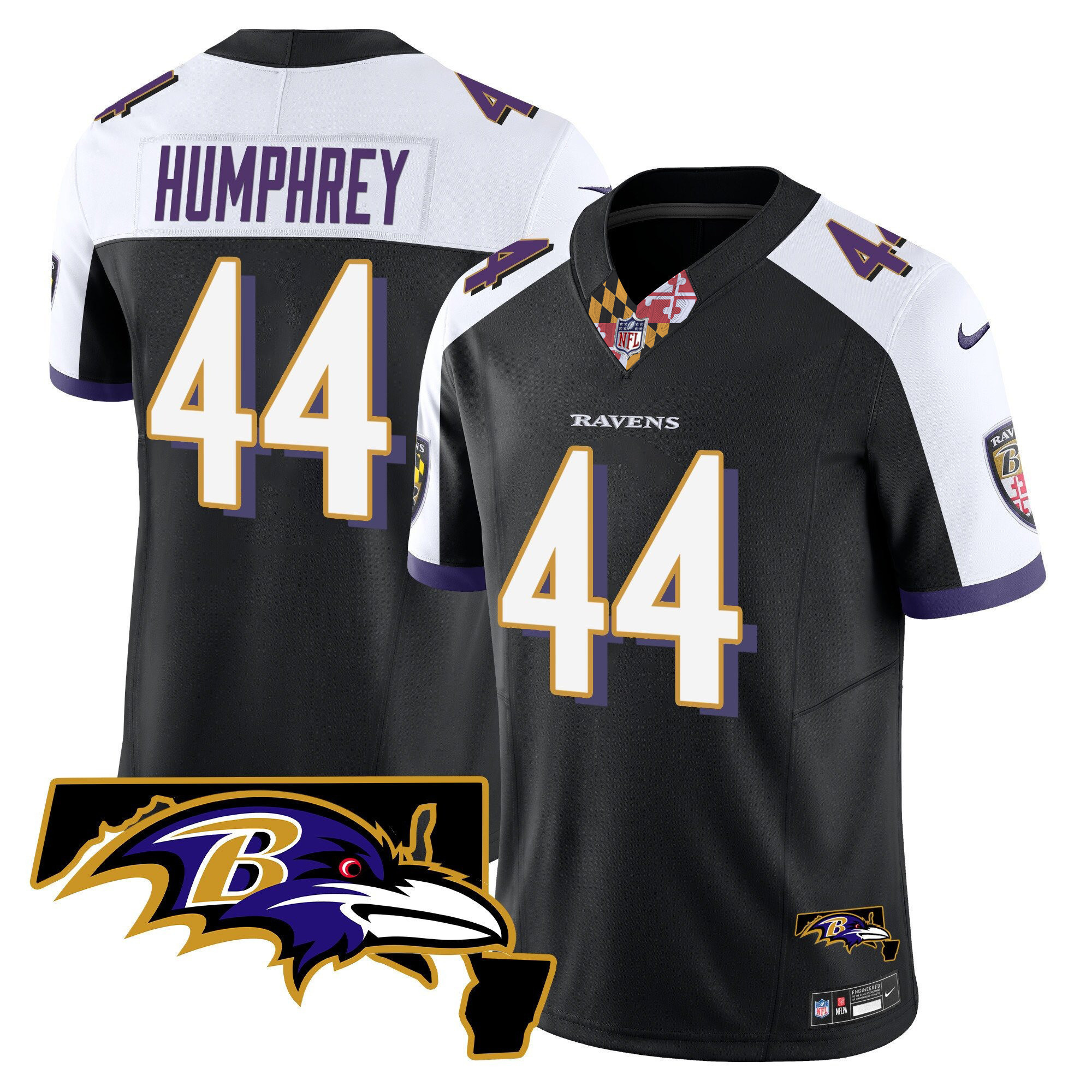 Men's Marlon Humphrey Baltimore Ravens Maryland Patch Vapor Limited Black Alternate Jersey - All Stitched