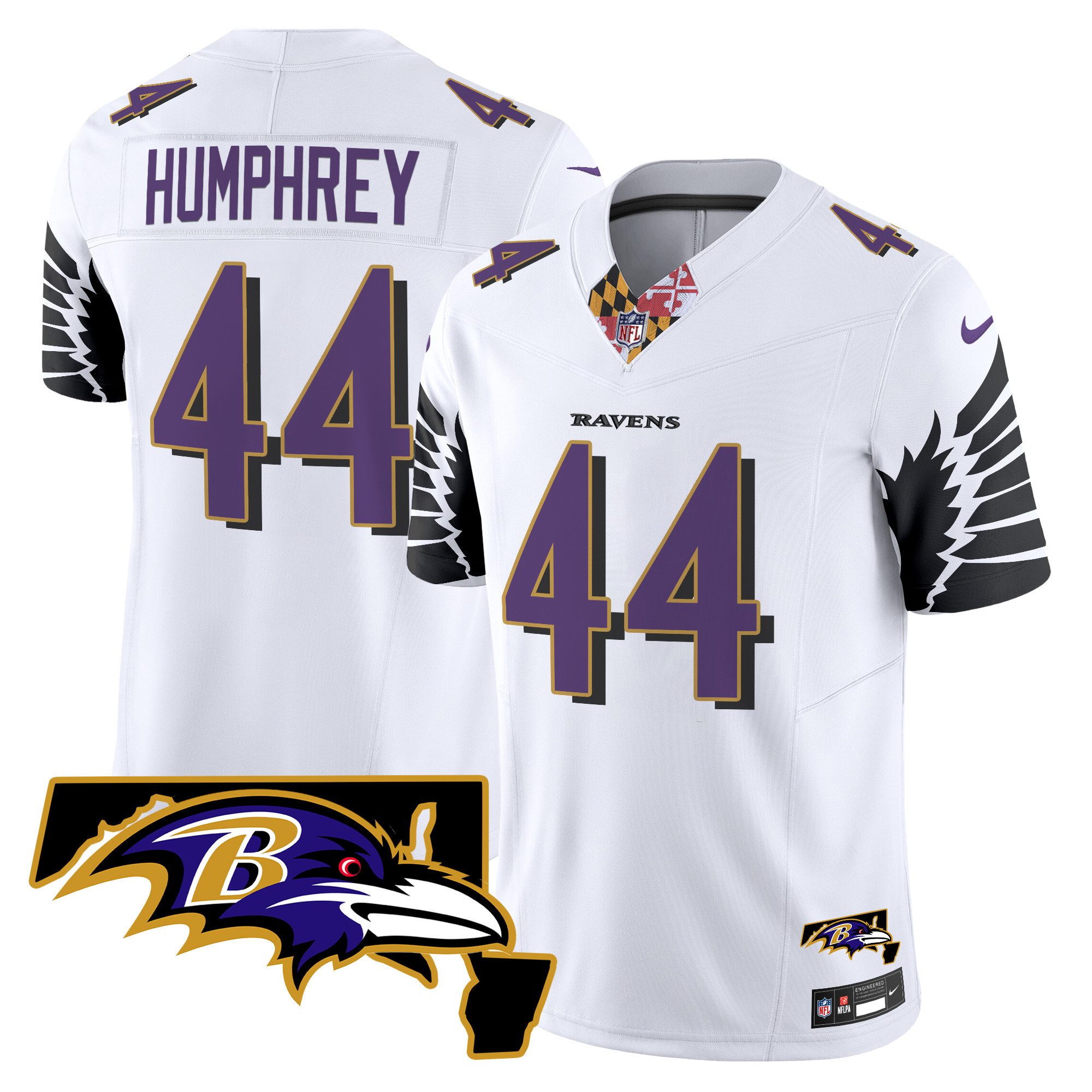 Men's Marlon Humphrey Baltimore Ravens Maryland Patch Vapor Limited White Jersey - All Stitched