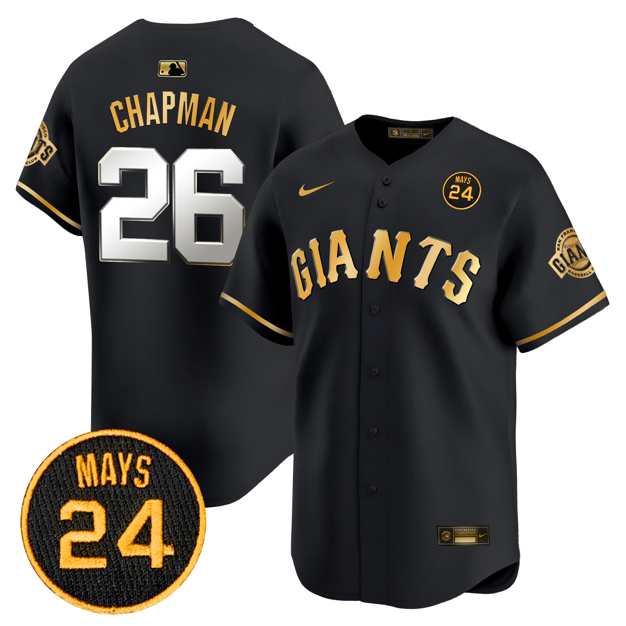 Men's Matt Chapman San Francisco Giants 2024 Willie Mays Patch Vapor Premier Limited Black Gold Jersey V3 - All Stitched