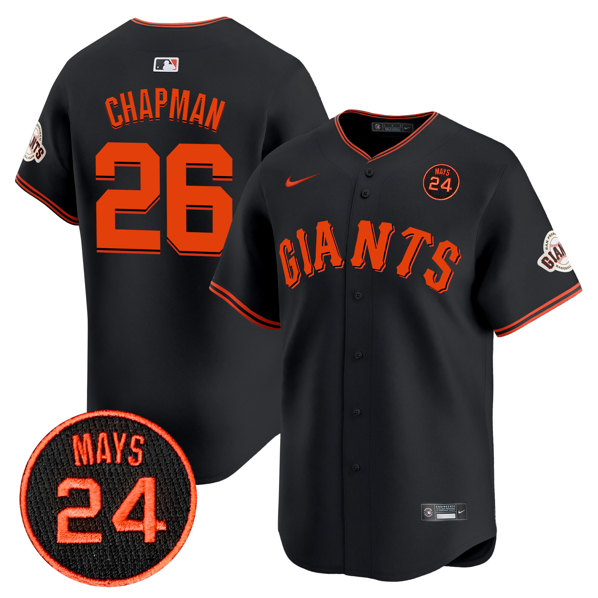 Men's Matt Chapman San Francisco Giants 2024 Willie Mays Patch Vapor Premier Limited Black Jersey V3 - All Stitched