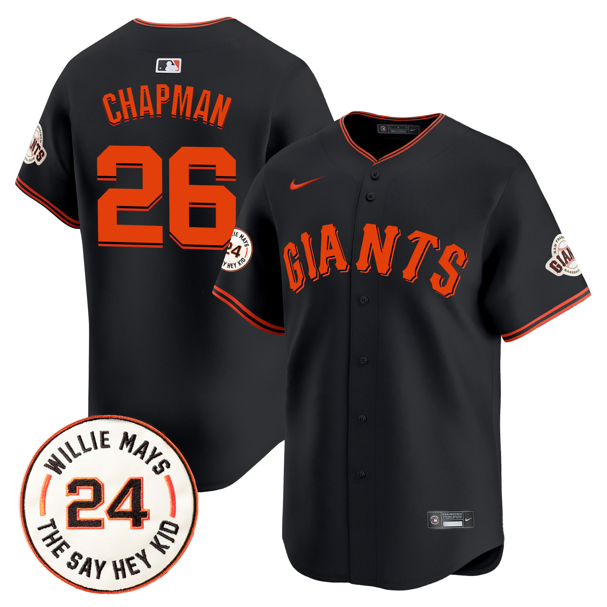 Men's Matt Chapman San Francisco Giants 2024 Willie Mays Patch Vapor Premier Limited Black Jersey V6 - All Stitched