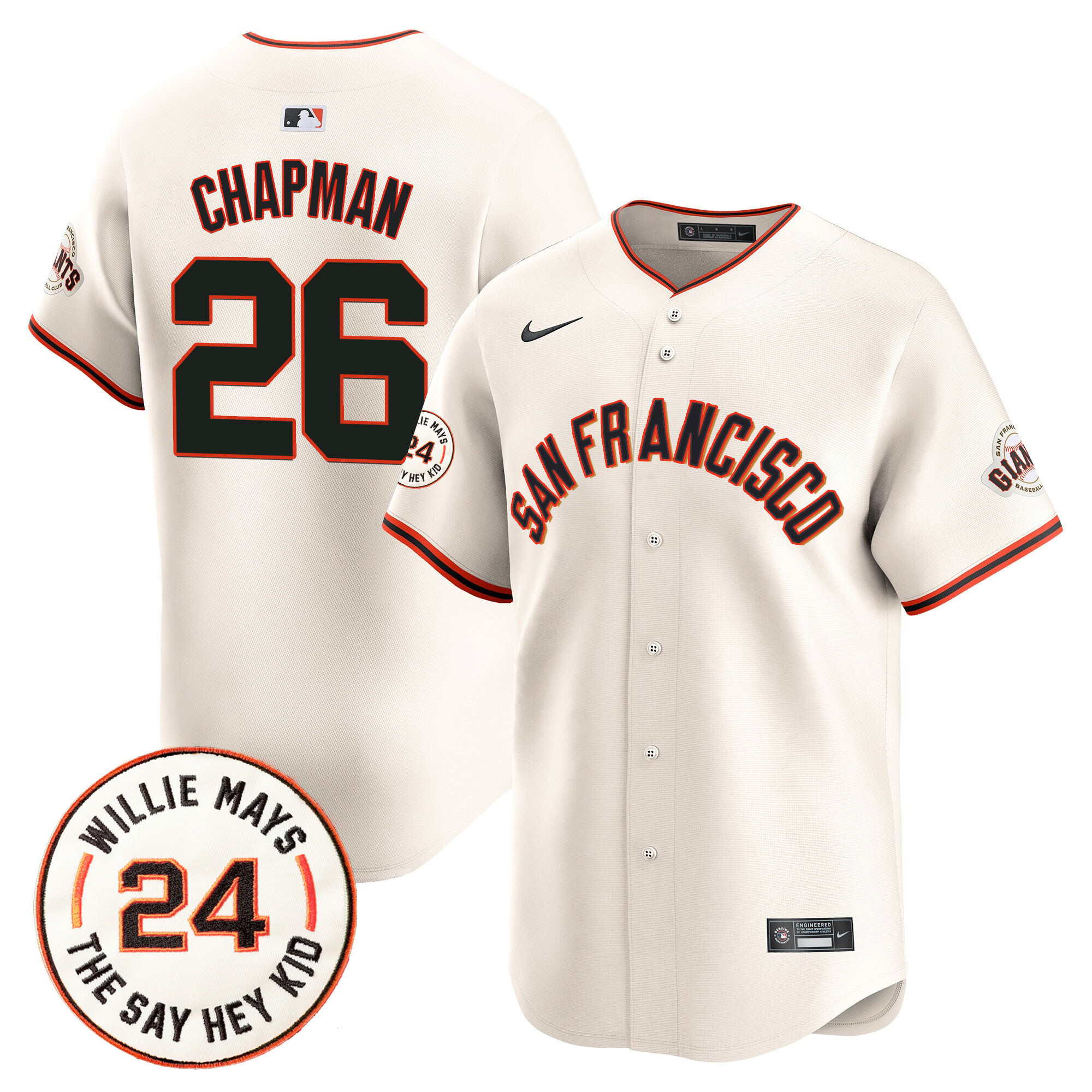 Men's Matt Chapman San Francisco Giants 2024 Willie Mays Patch Vapor Premier Limited Cream Jersey V5 - All Stitched