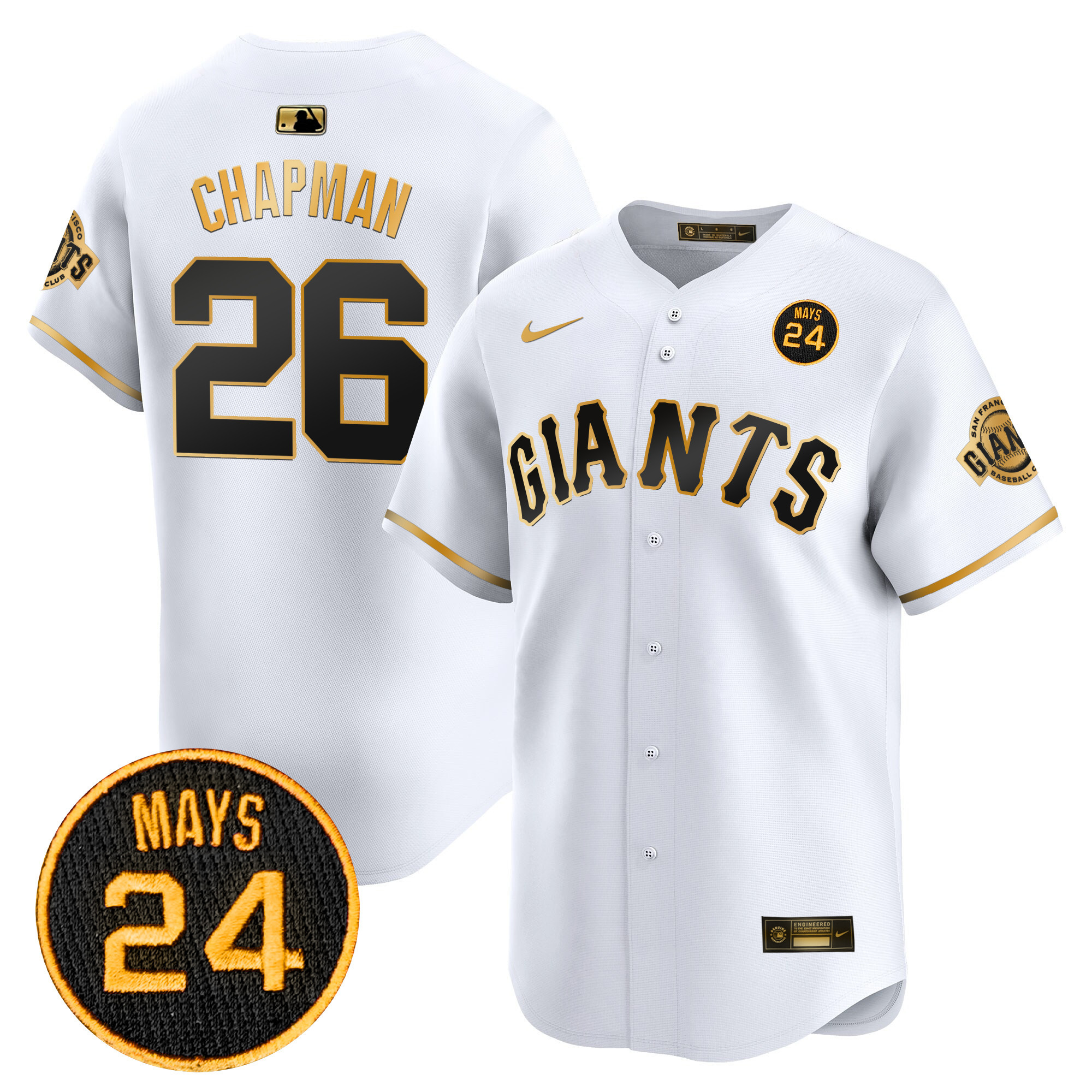 Men's Matt Chapman San Francisco Giants 2024 Willie Mays Patch Vapor Premier Limited White Gold Jersey V3 - All Stitched