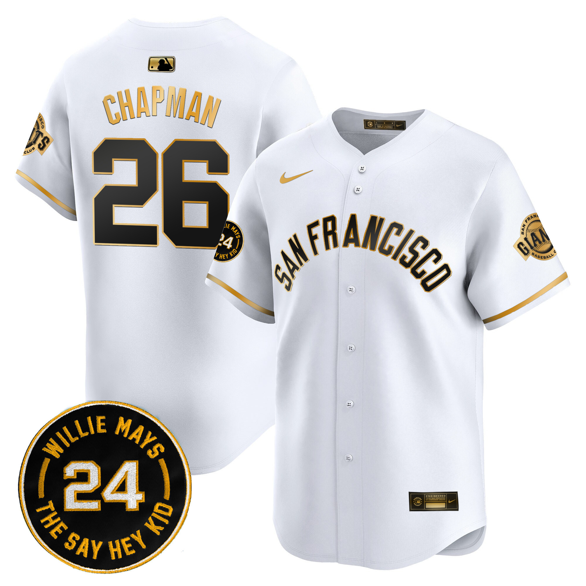 Men's Matt Chapman San Francisco Giants 2024 Willie Mays Patch Vapor Premier Limited White Gold Jersey V5 - All Stitched