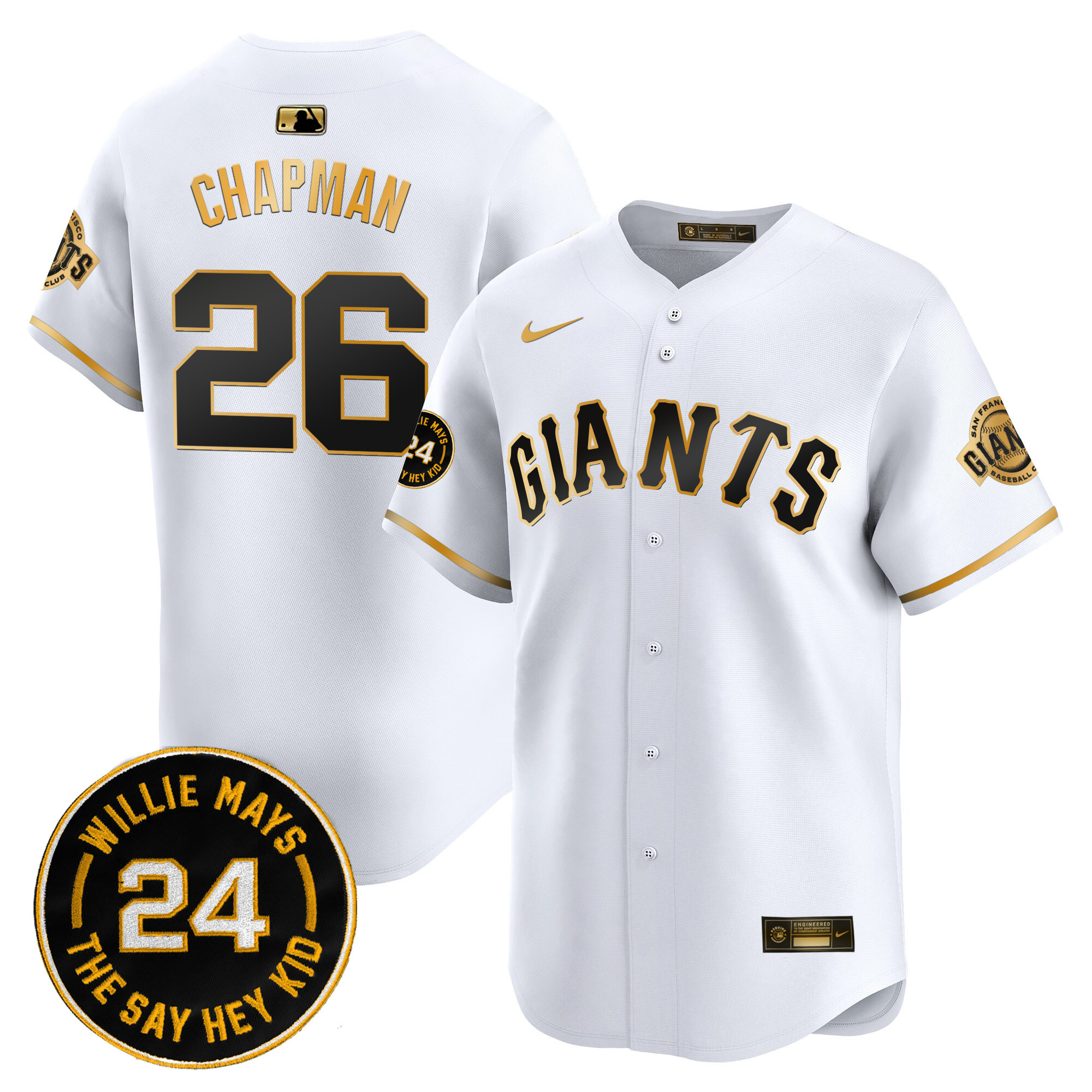 Men's Matt Chapman San Francisco Giants 2024 Willie Mays Patch Vapor Premier Limited White Gold Jersey V6 - All Stitched