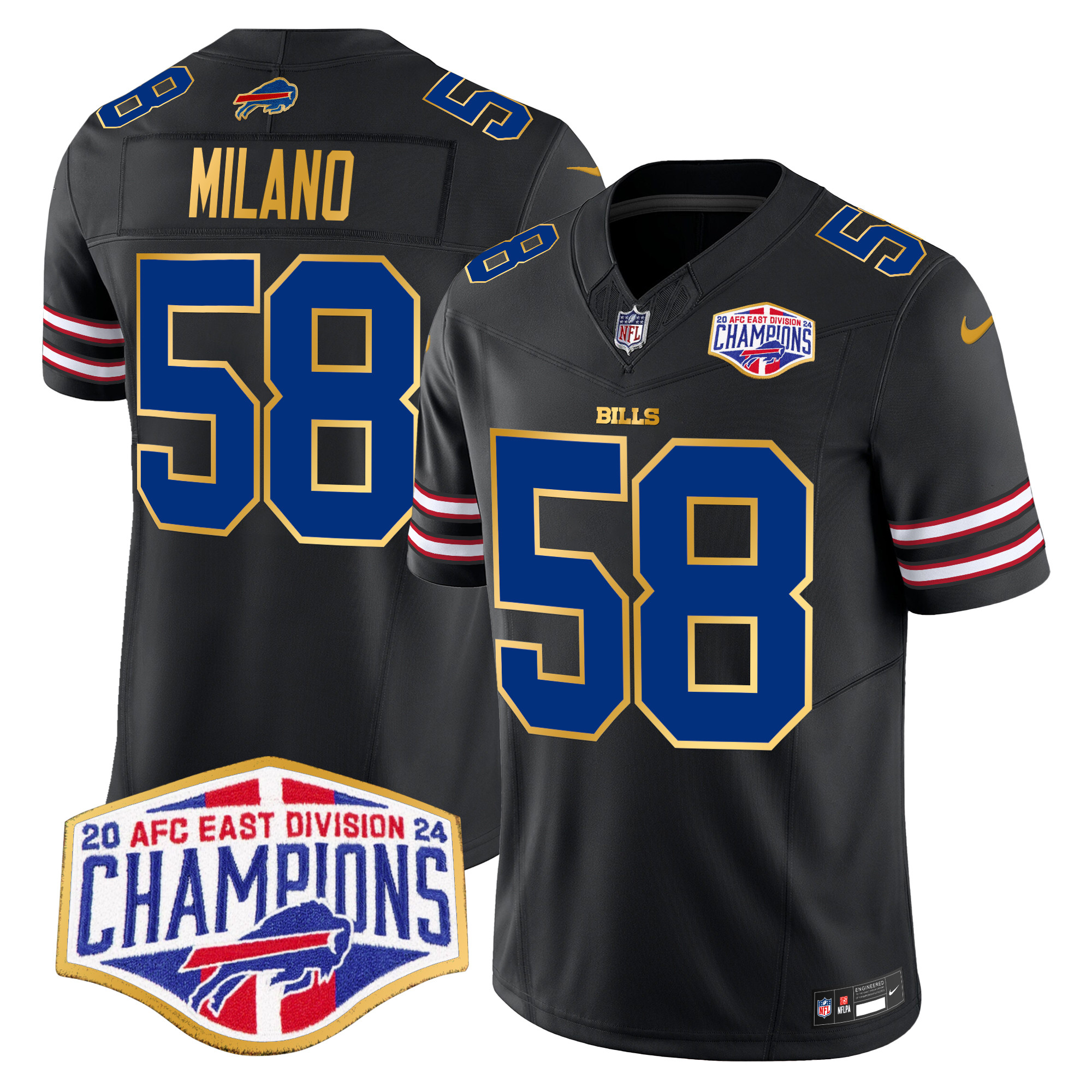 Men's Matt Milano Buffalo Bills 2024 AFC East Division Champions Gold Trim Vapor Limited Black Jersey - All Stitched