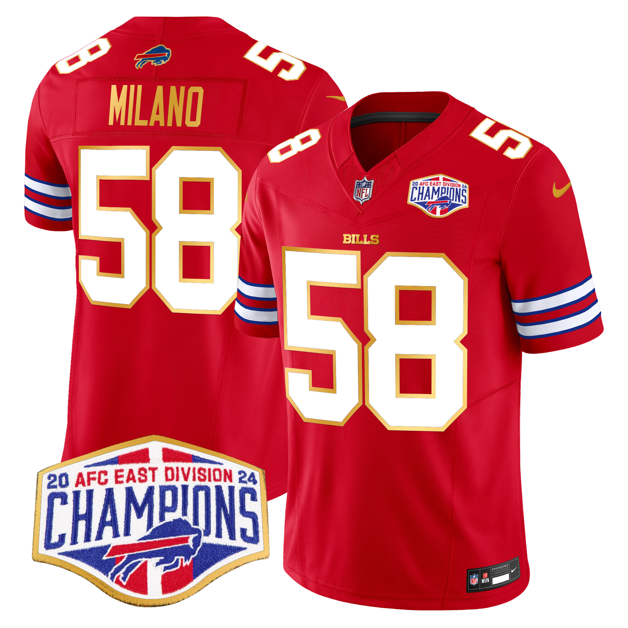 Men's Matt Milano Buffalo Bills 2024 AFC East Division Champions Gold Trim Vapor Limited Red Jersey - All Stitched