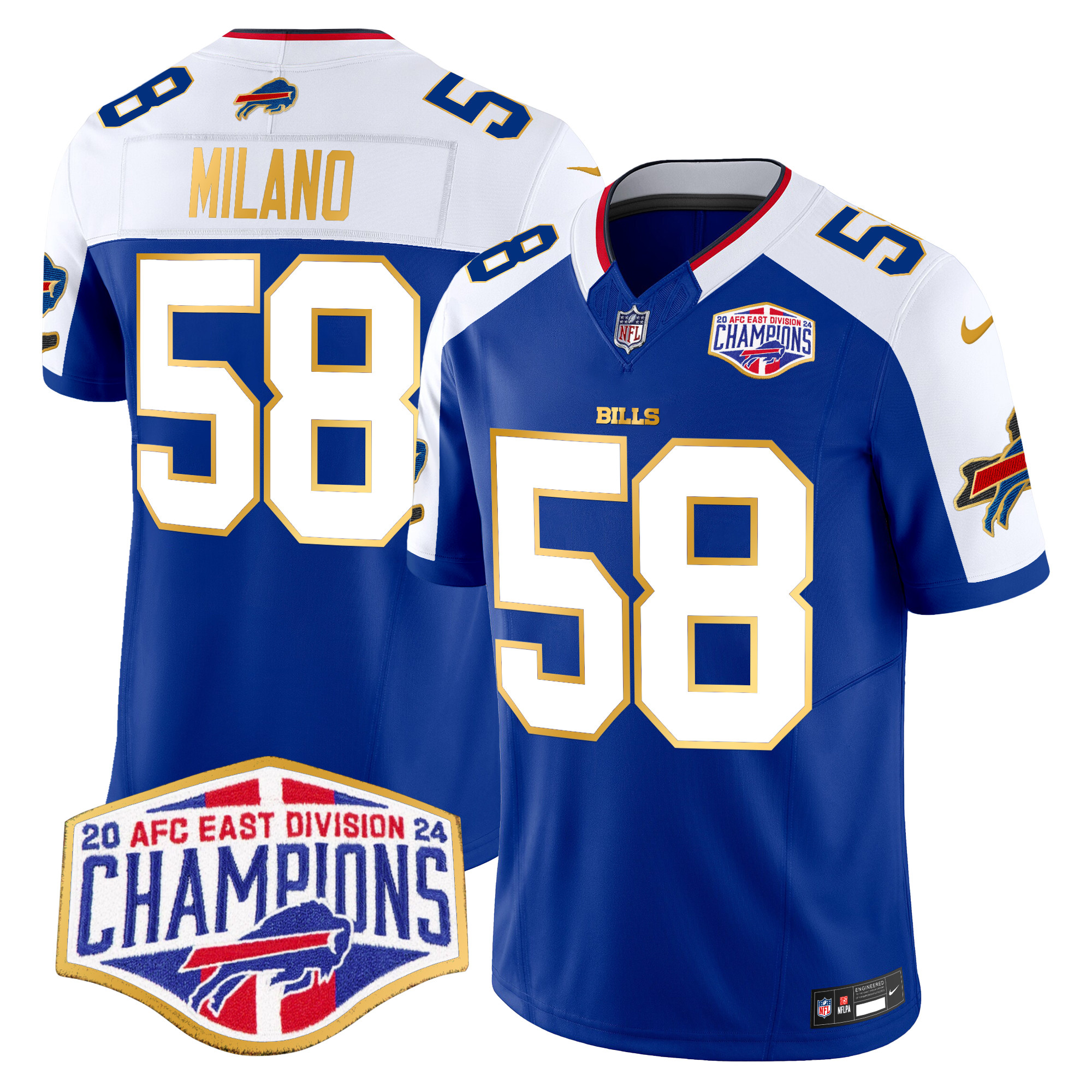 Men's Matt Milano Buffalo Bills 2024 AFC East Division Champions Gold Trim Vapor Limited Royal Alternate Jersey - All Stitched