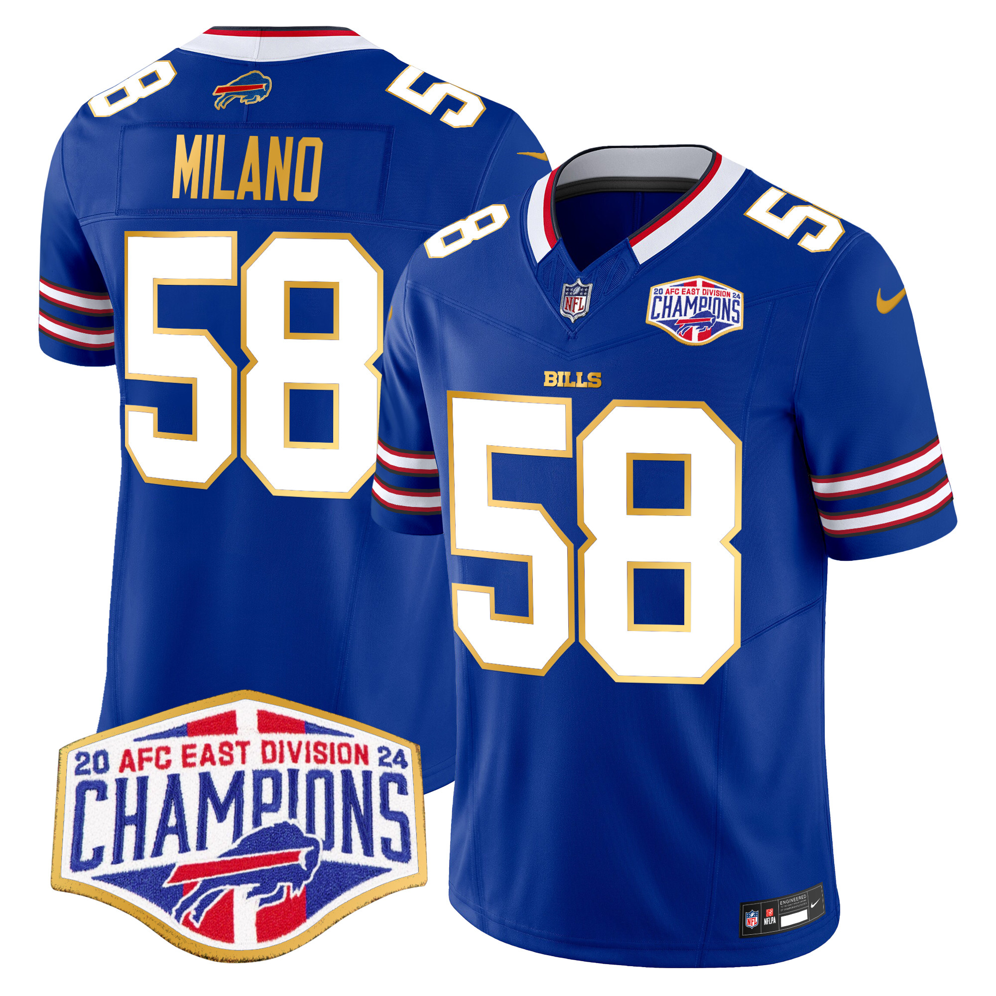 Men's Matt Milano Buffalo Bills 2024 AFC East Division Champions Gold Trim Vapor Limited Royal Jersey - All Stitched
